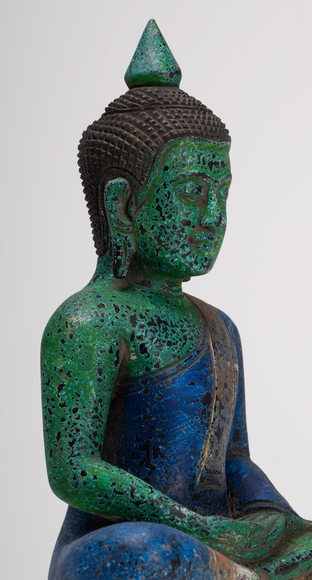 Buddha Sculpture - Antique Khmer Style Wood Seated Buddha Statue Dhyana Meditation Mudra - 28cm/11"