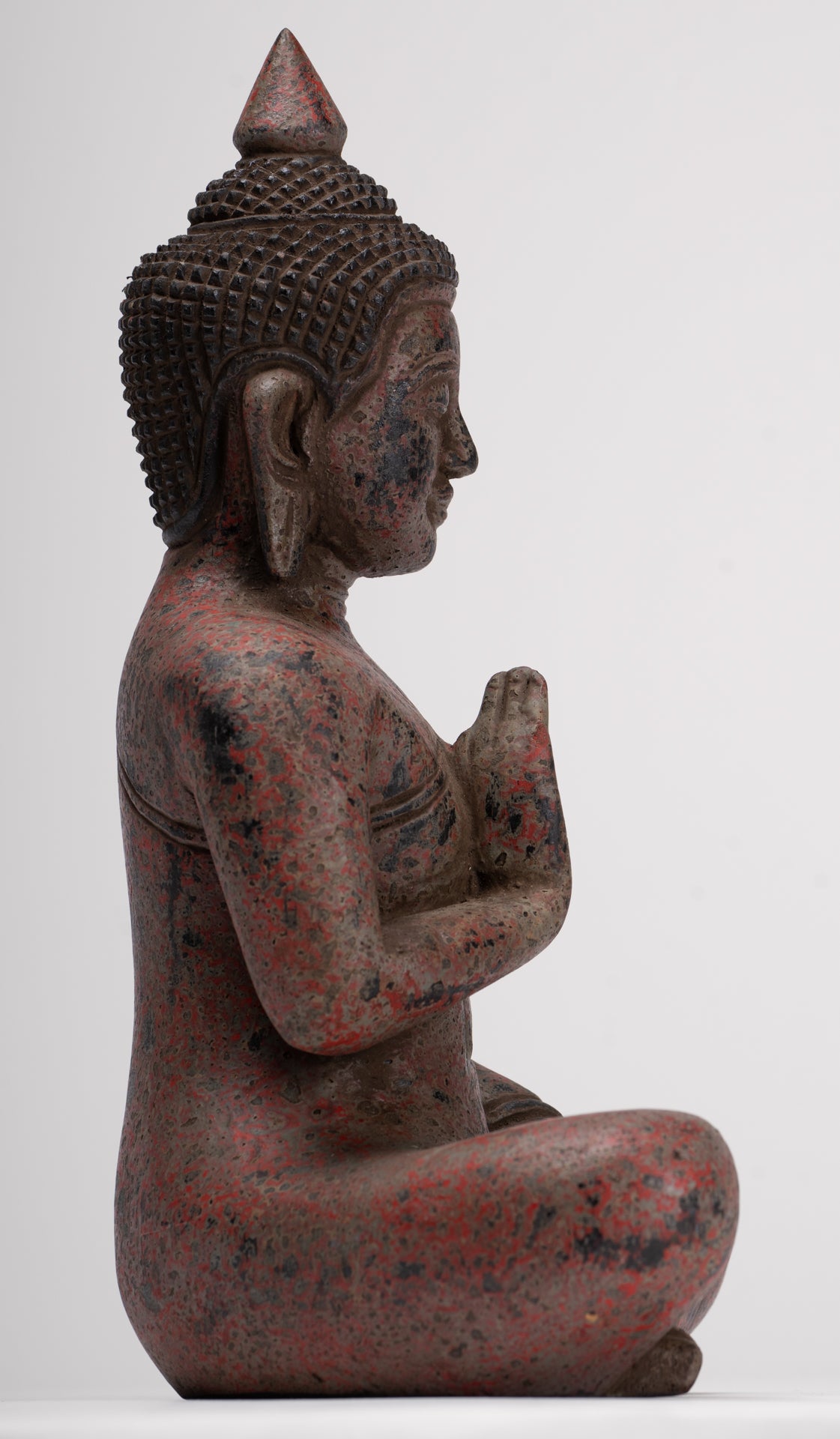 Buddha Statue - Antique Khmer Style Cambodia Seated Wood Buddha Statue Teaching Mudra - 27cm/11"