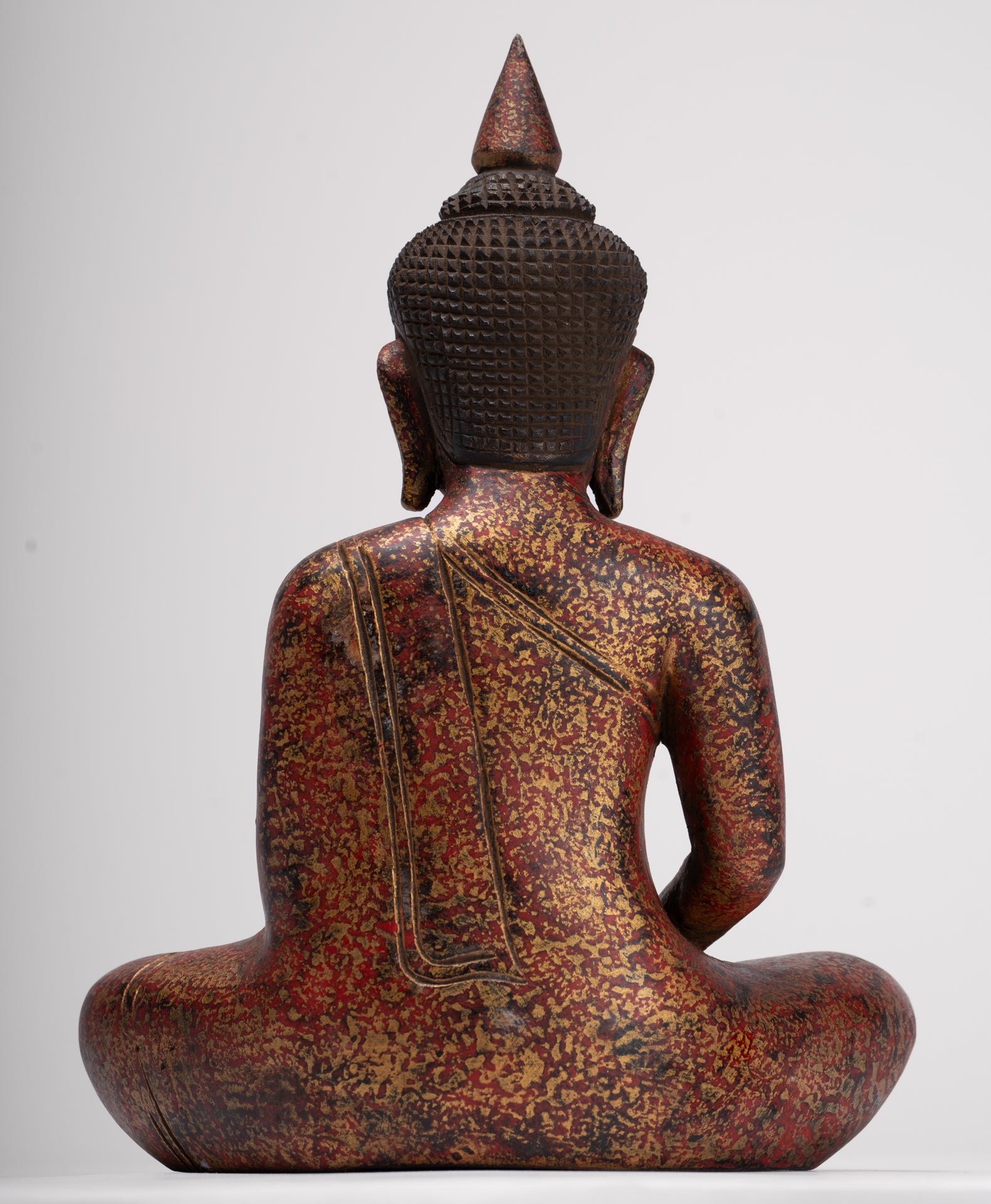 Buddha Sculpture - Antique Khmer Style Wood Seated Buddha Statue Dhyana Meditation Mudra - 28cm/11"