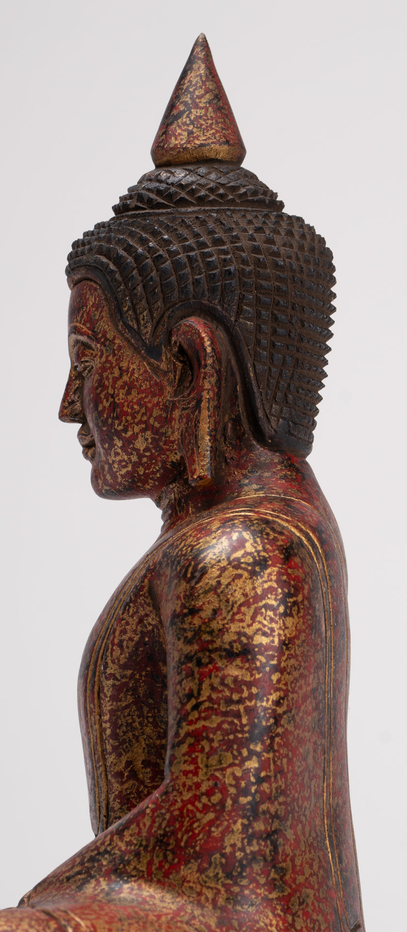 Buddha Sculpture - Antique Khmer Style Wood Seated Buddha Statue Dhyana Meditation Mudra - 28cm/11"
