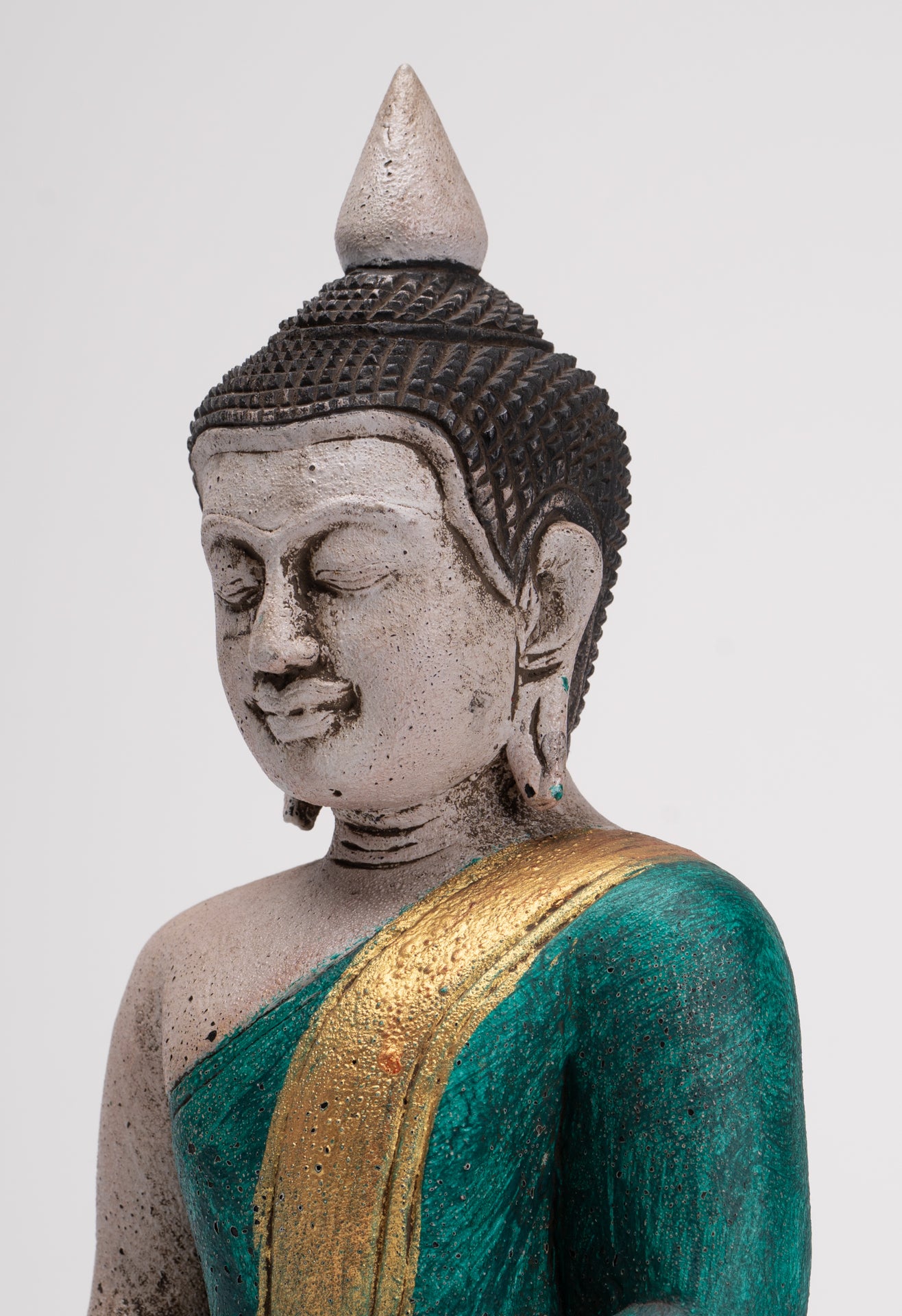 Buddha Sculpture - Antique Khmer Style Wood Seated Buddha Statue Dhyana Meditation Mudra - 28cm/11"