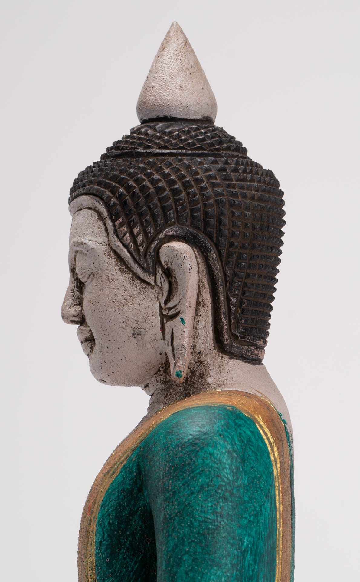 Buddha Sculpture - Antique Khmer Style Wood Seated Buddha Statue Dhyana Meditation Mudra - 28cm/11"