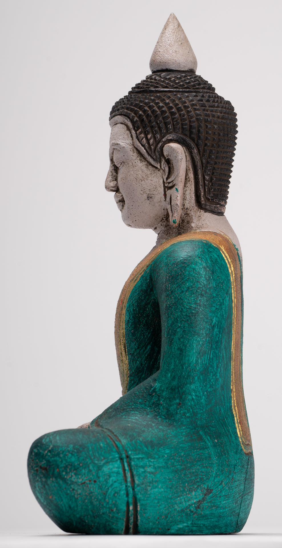 Buddha Sculpture - Antique Khmer Style Wood Seated Buddha Statue Dhyana Meditation Mudra - 28cm/11"