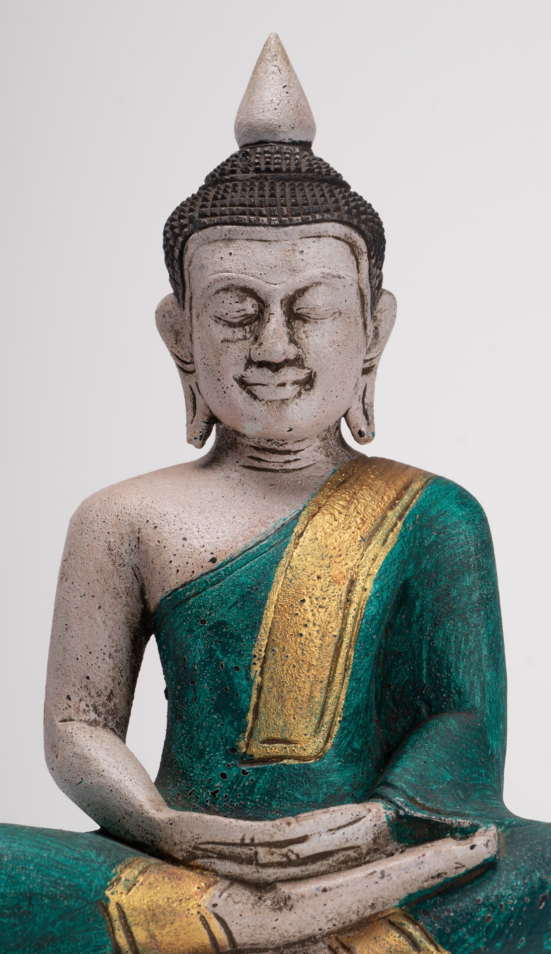 Buddha Sculpture - Antique Khmer Style Wood Seated Buddha Statue Dhyana Meditation Mudra - 28cm/11"