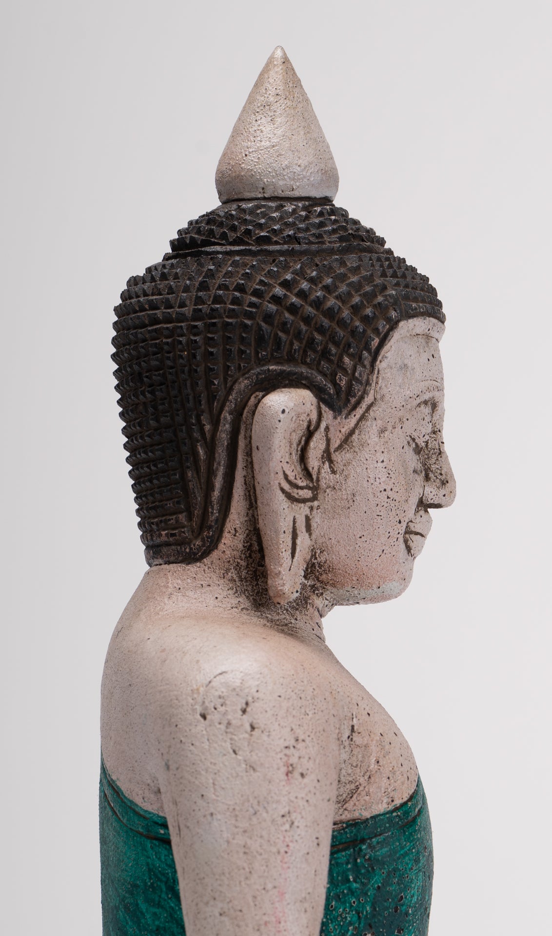 Buddha Sculpture - Antique Khmer Style Wood Seated Buddha Statue Dhyana Meditation Mudra - 28cm/11"