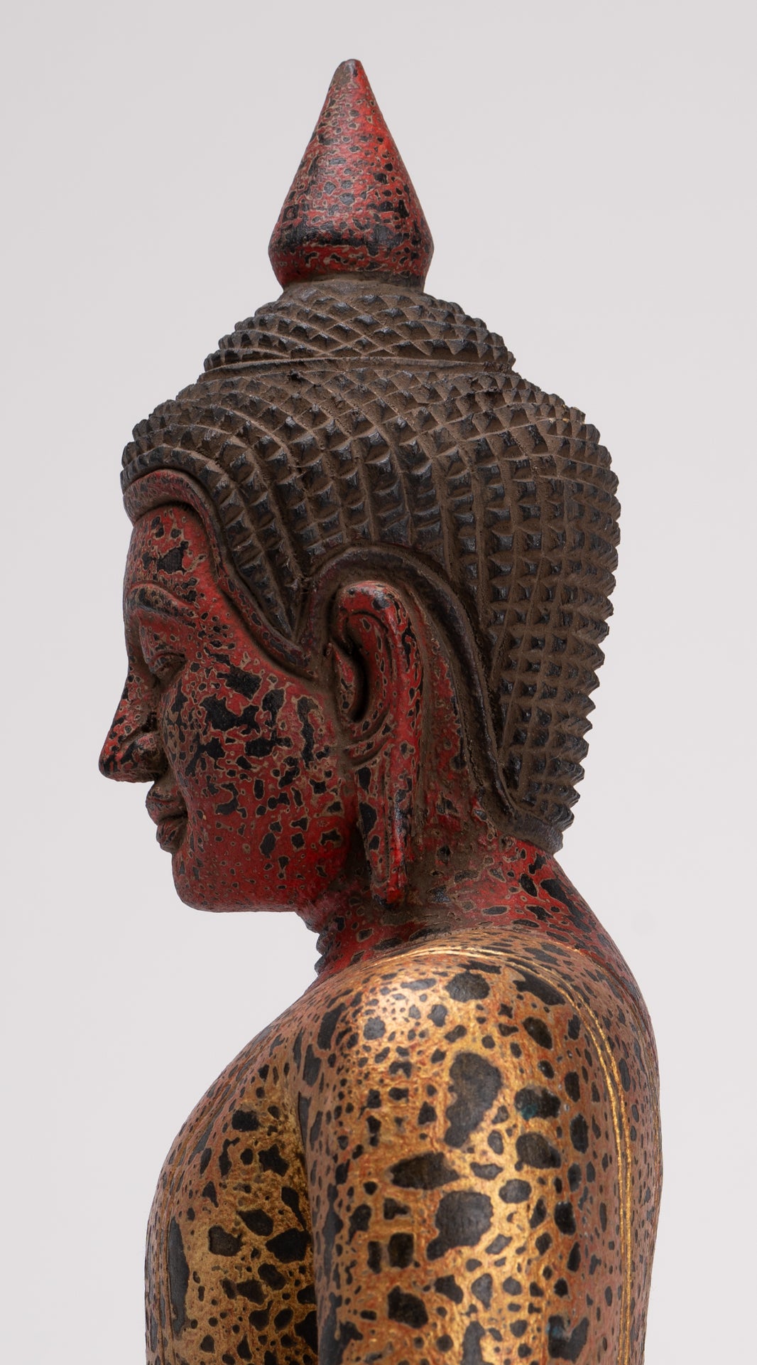 Buddha Sculpture - Antique Khmer Style Wood Seated Buddha Statue Dhyana Meditation Mudra - 33cm/13"