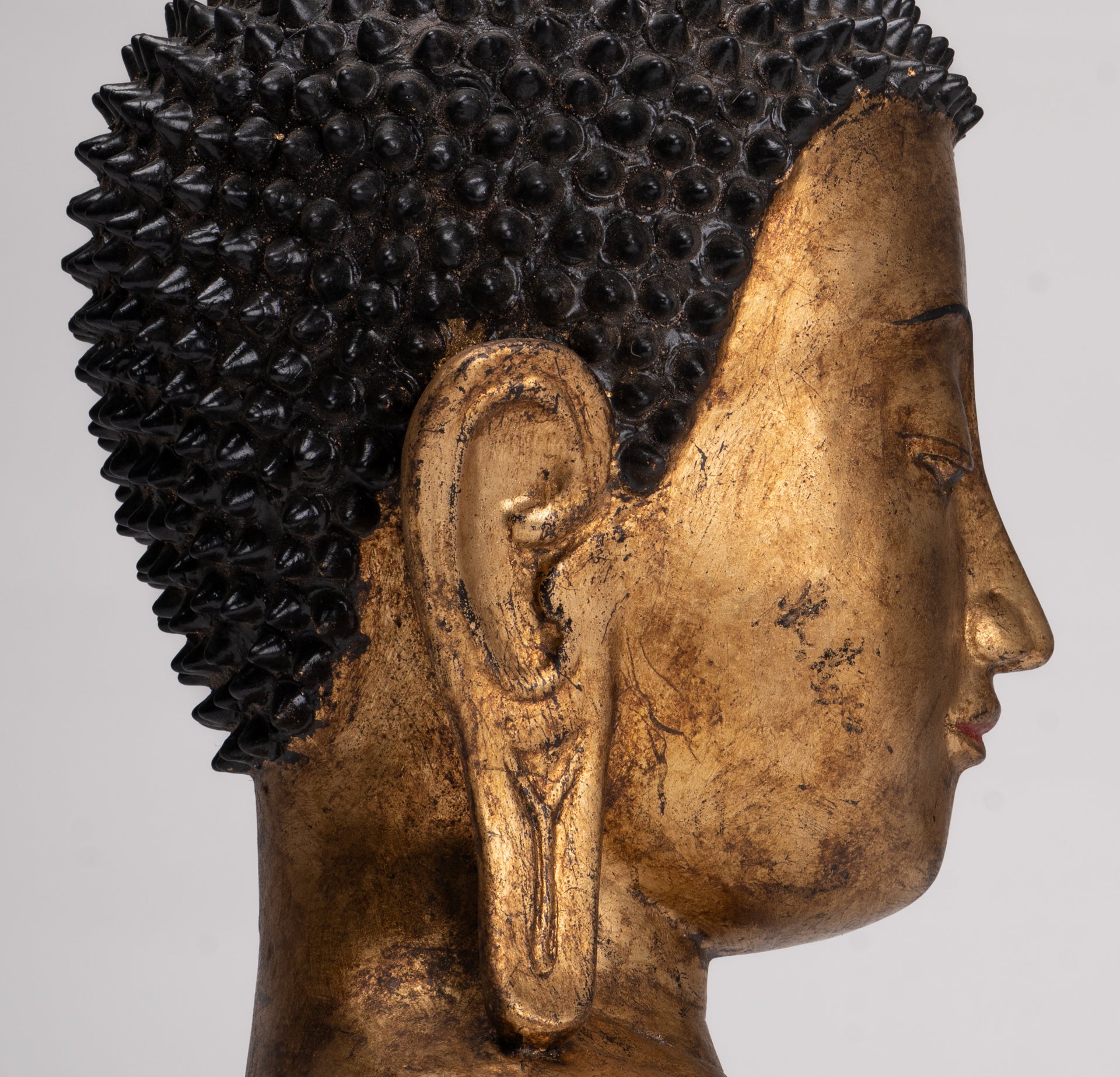 Antique Burmese Style Shan Gold Lacquer Buddha Head - 56cm/22"