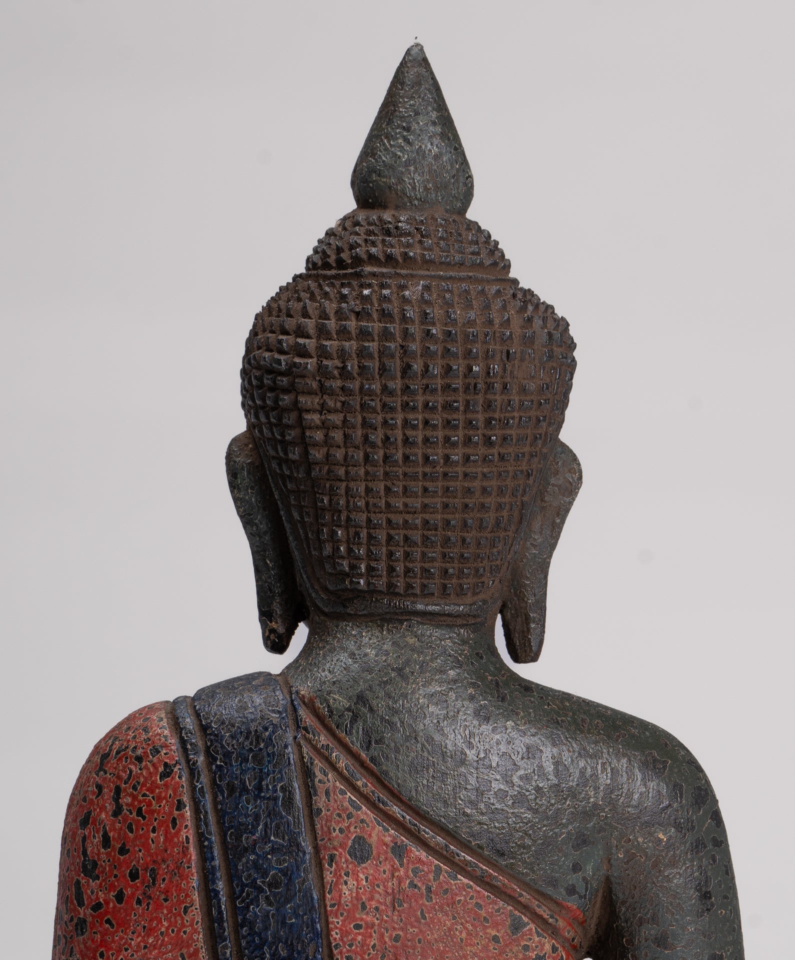 Buddha Sculpture - Antique Khmer Style Wood Seated Buddha Statue Dhyana Meditation Mudra - 27cm/11"