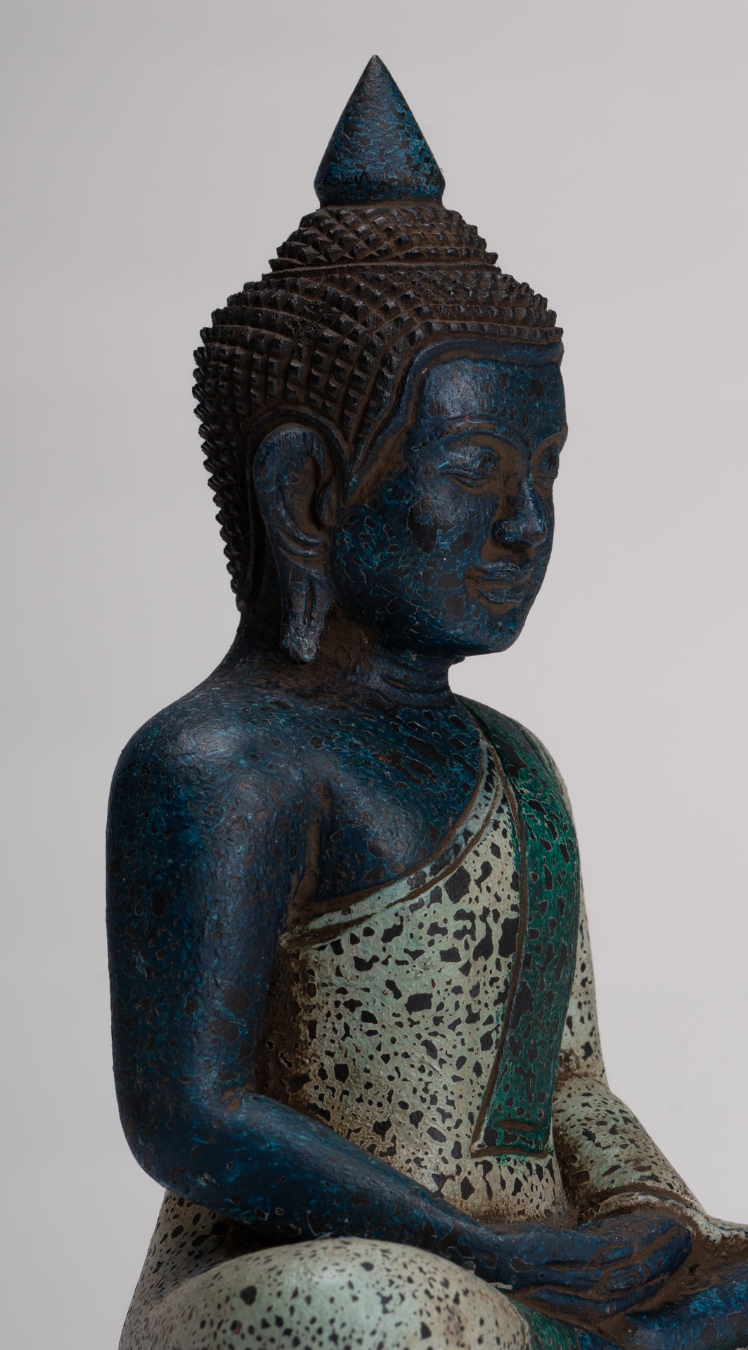 Buddha Sculpture - Antique Khmer Style Wood Seated Buddha Statue Dhyana Meditation Mudra - 27cm/11"