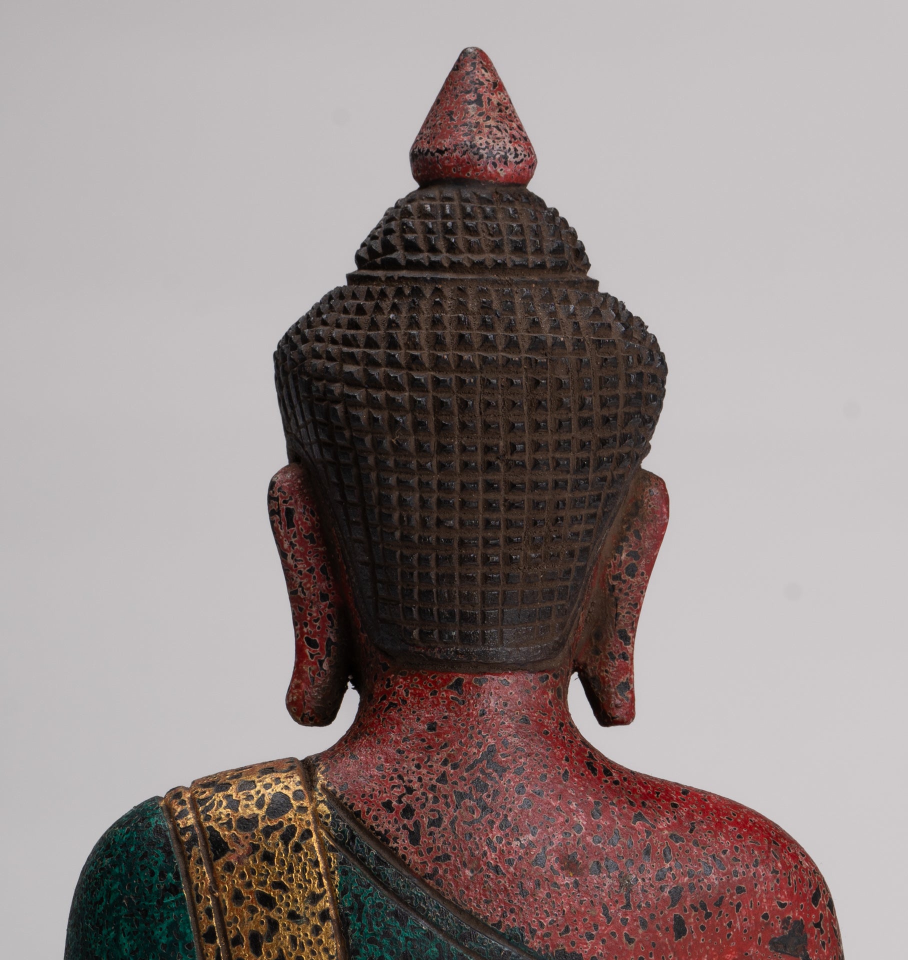 Buddha Statue - Antique Khmer Style Cambodia Seated Wood Buddha Statue Teaching Mudra - 26cm/10"