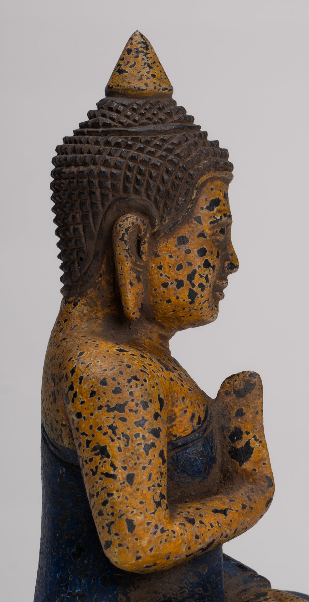 Buddha Statue - Antique Khmer Style Cambodia Seated Wood Buddha Statue Teaching Mudra - 21cm/8"