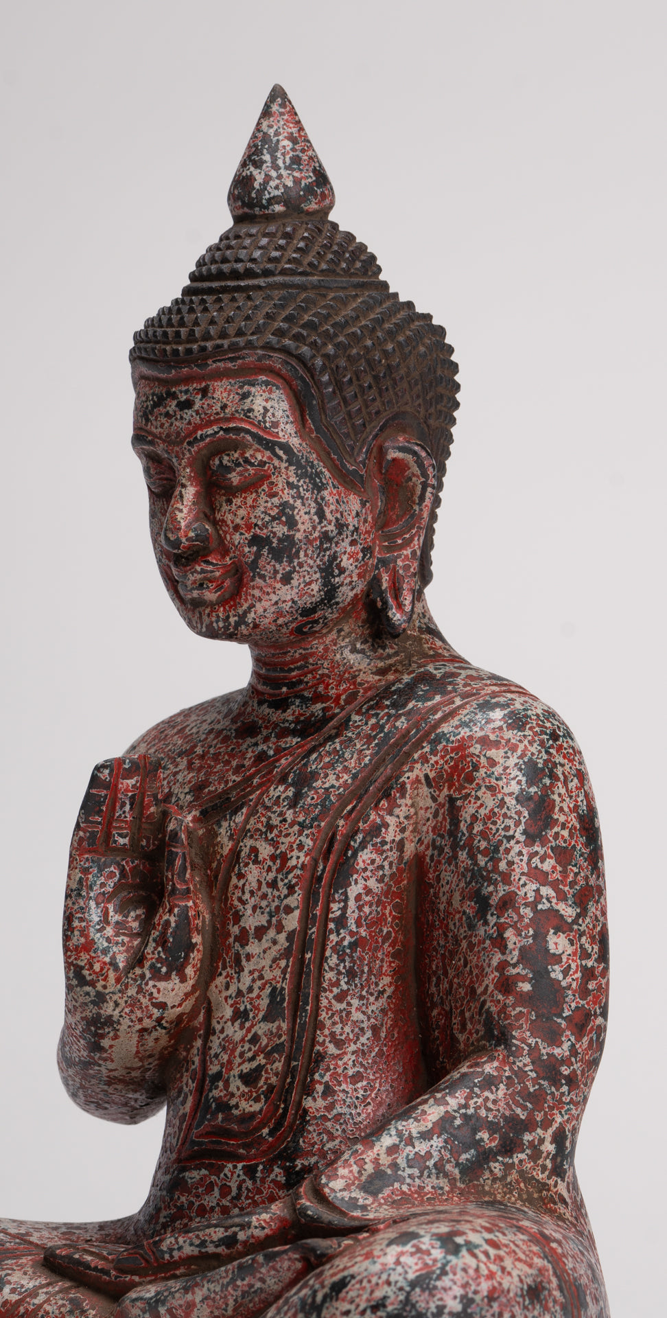 Buddha Statue - Antique Khmer Style Cambodia Seated Wood Buddha Statue Teaching Mudra - 27cm/11"