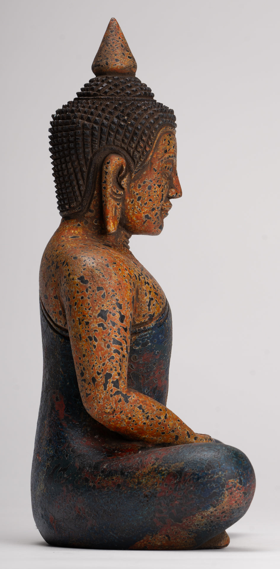 Buddha Sculpture - Antique Khmer Style Wood Seated Buddha Statue Dhyana Meditation Mudra - 28cm/11"