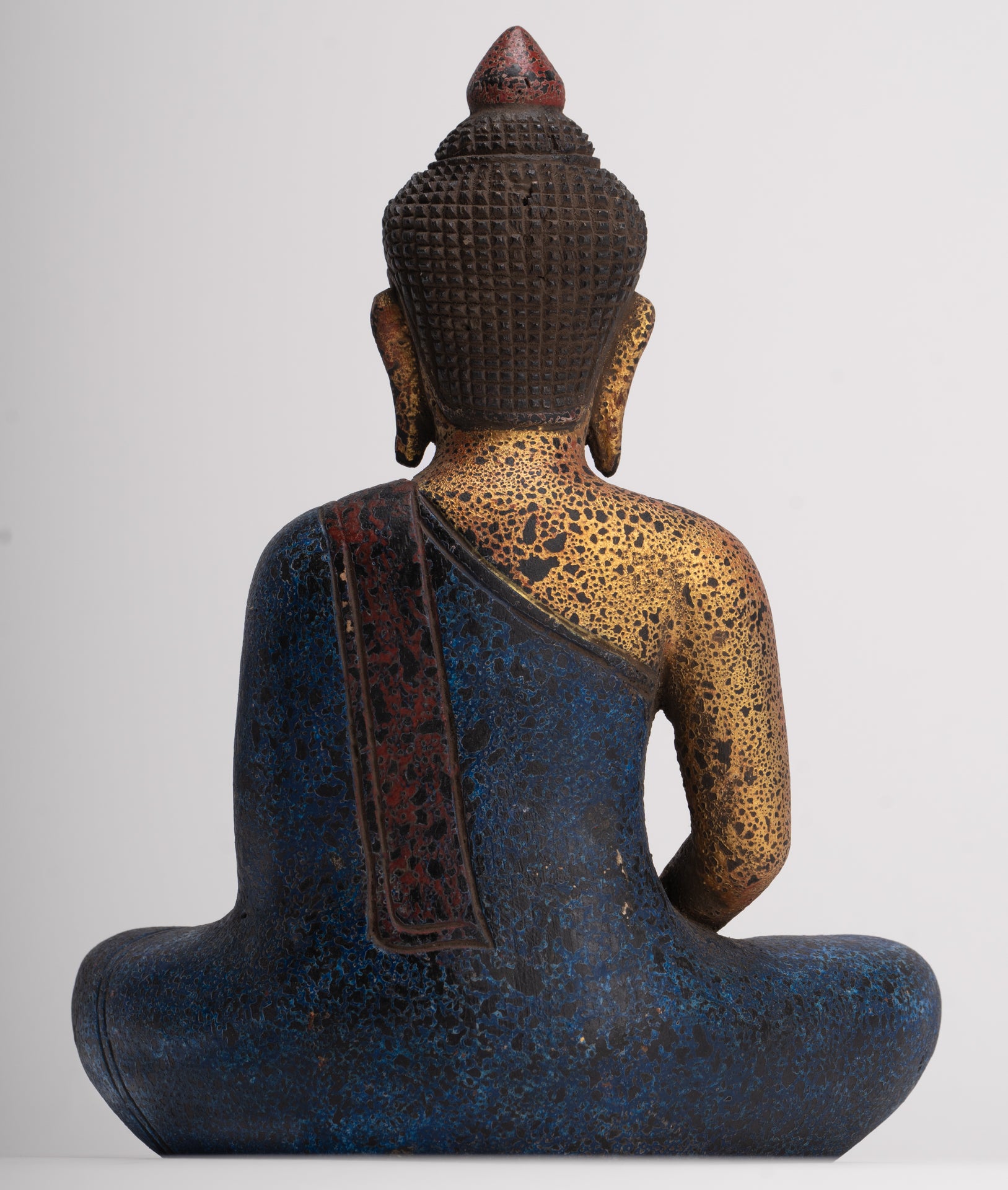 Buddha Sculpture - Antique Khmer Style Wood Seated Buddha Statue Dhyana Meditation Mudra - 26cm/11"