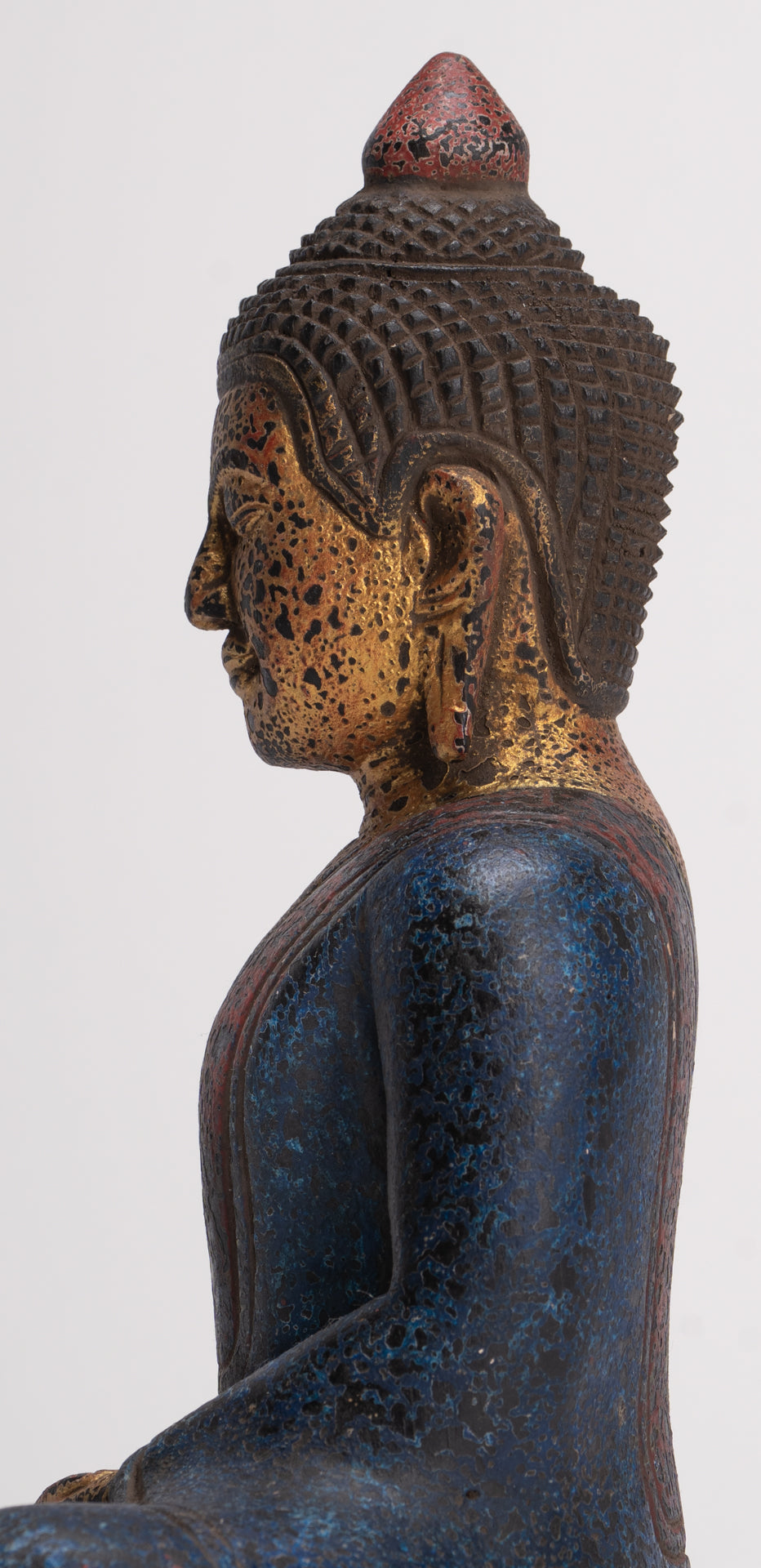 Buddha Sculpture - Antique Khmer Style Wood Seated Buddha Statue Dhyana Meditation Mudra - 26cm/11"