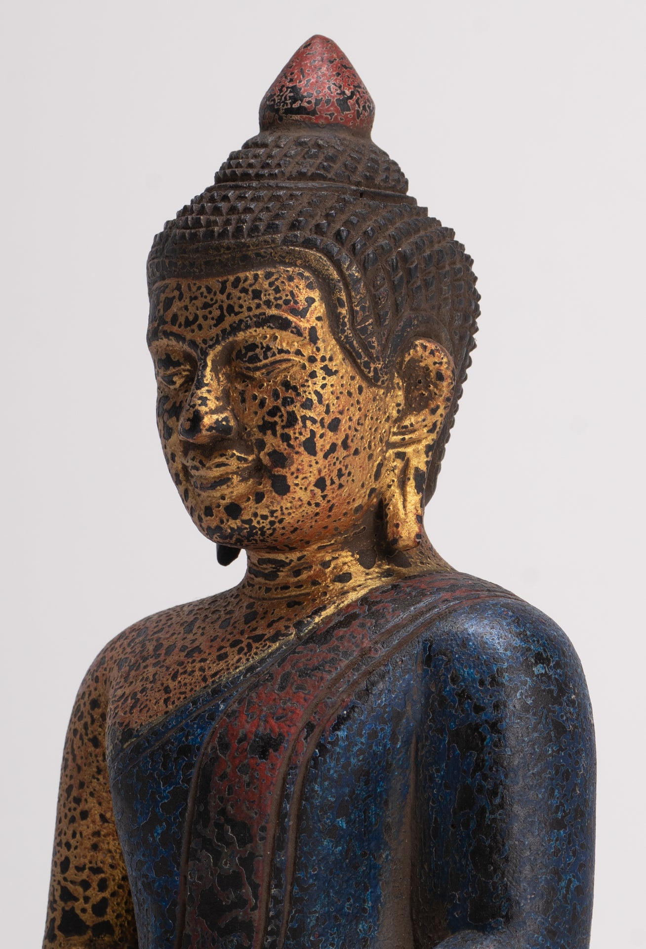 Buddha Sculpture - Antique Khmer Style Wood Seated Buddha Statue Dhyana Meditation Mudra - 26cm/11"