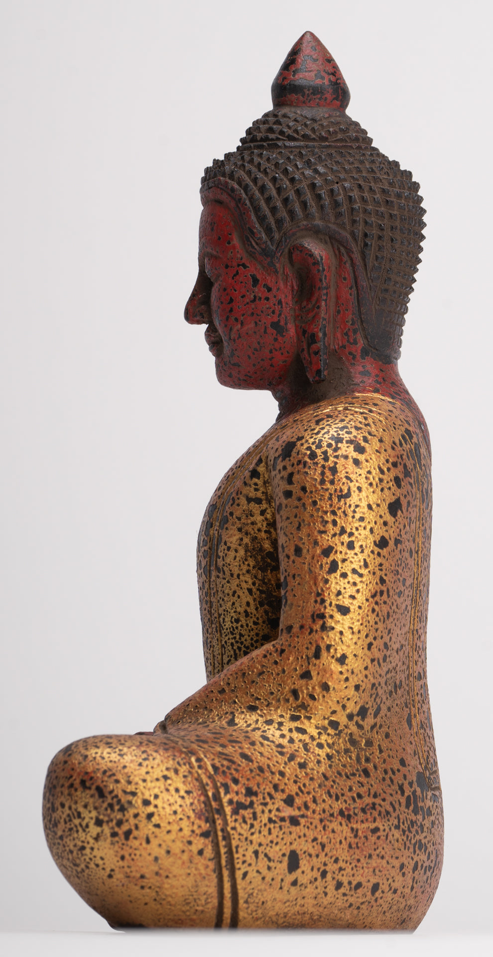 Buddha Sculpture - Antique Khmer Style Wood Seated Buddha Statue Dhyana Meditation Mudra - 26cm/11"