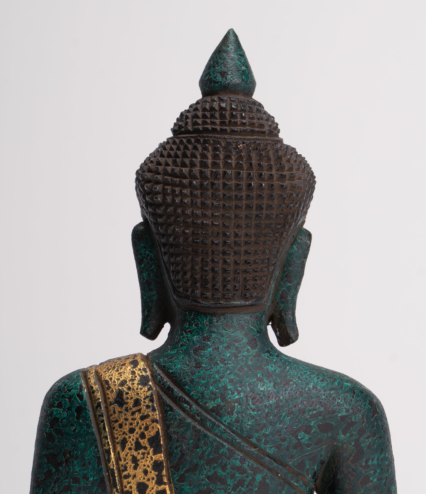 Buddha Statue - Antique Khmer Style Cambodia Seated Wood Buddha Statue Teaching Mudra - 26cm/10"