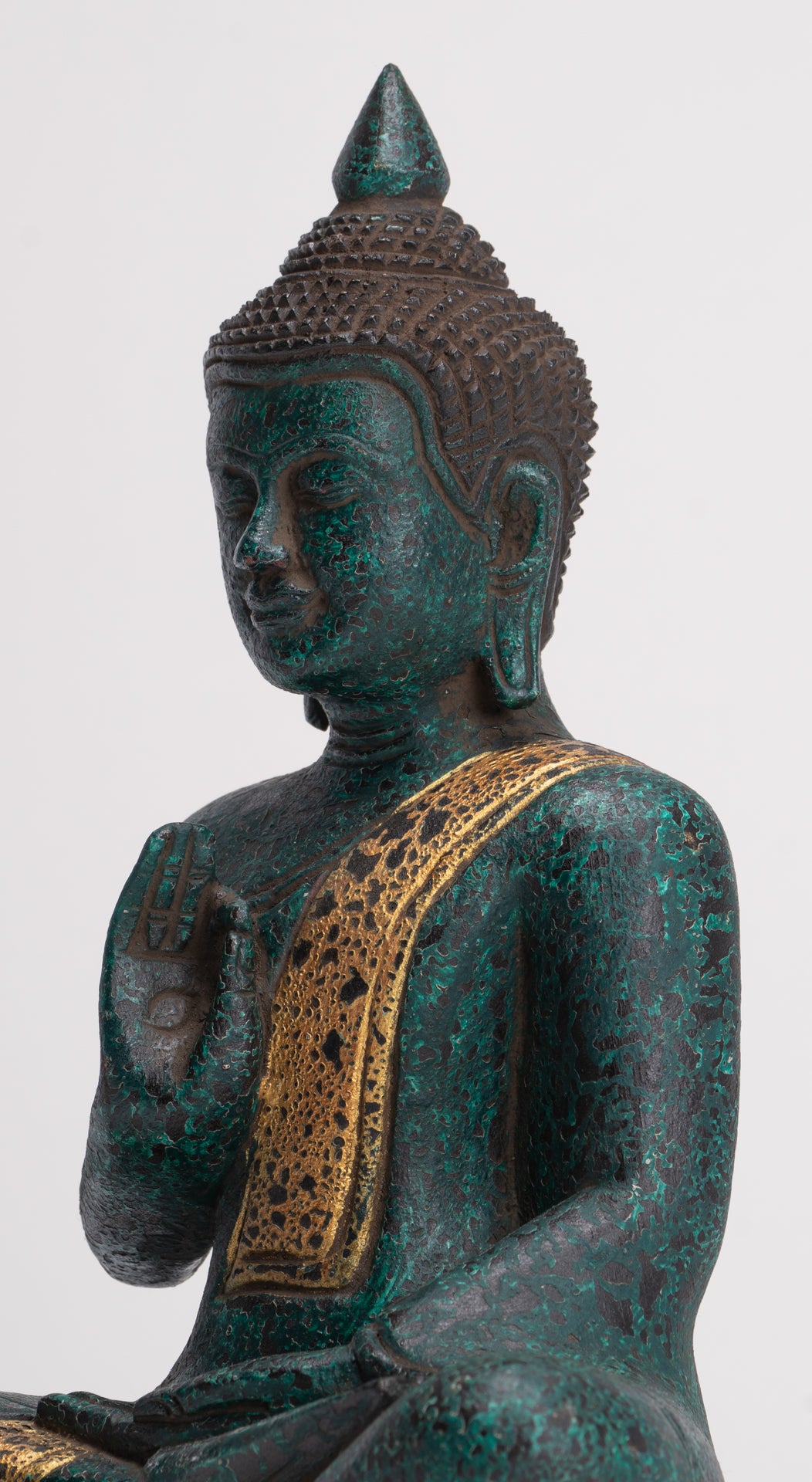 Buddha Statue - Antique Khmer Style Cambodia Seated Wood Buddha Statue Teaching Mudra - 26cm/10"