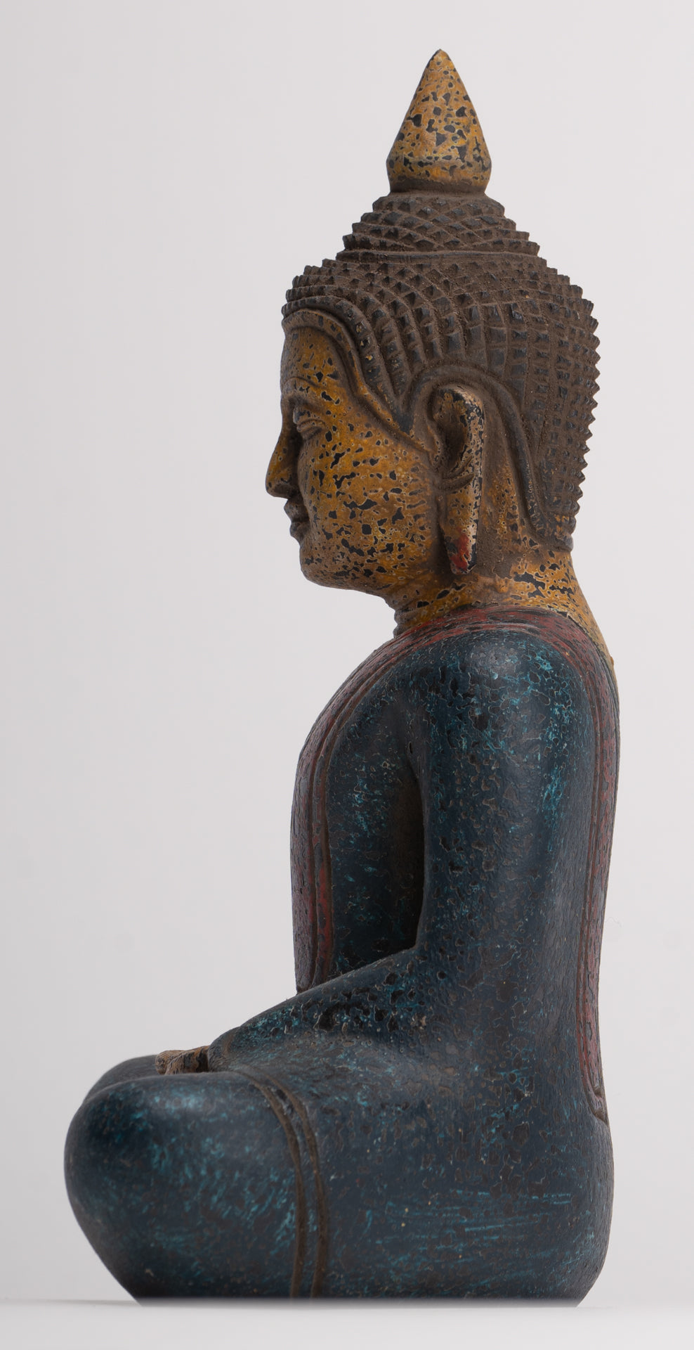 Buddha Sculpture - Antique Khmer Style Wood Seated Buddha Statue Dhyana Meditation Mudra - 20cm/8"