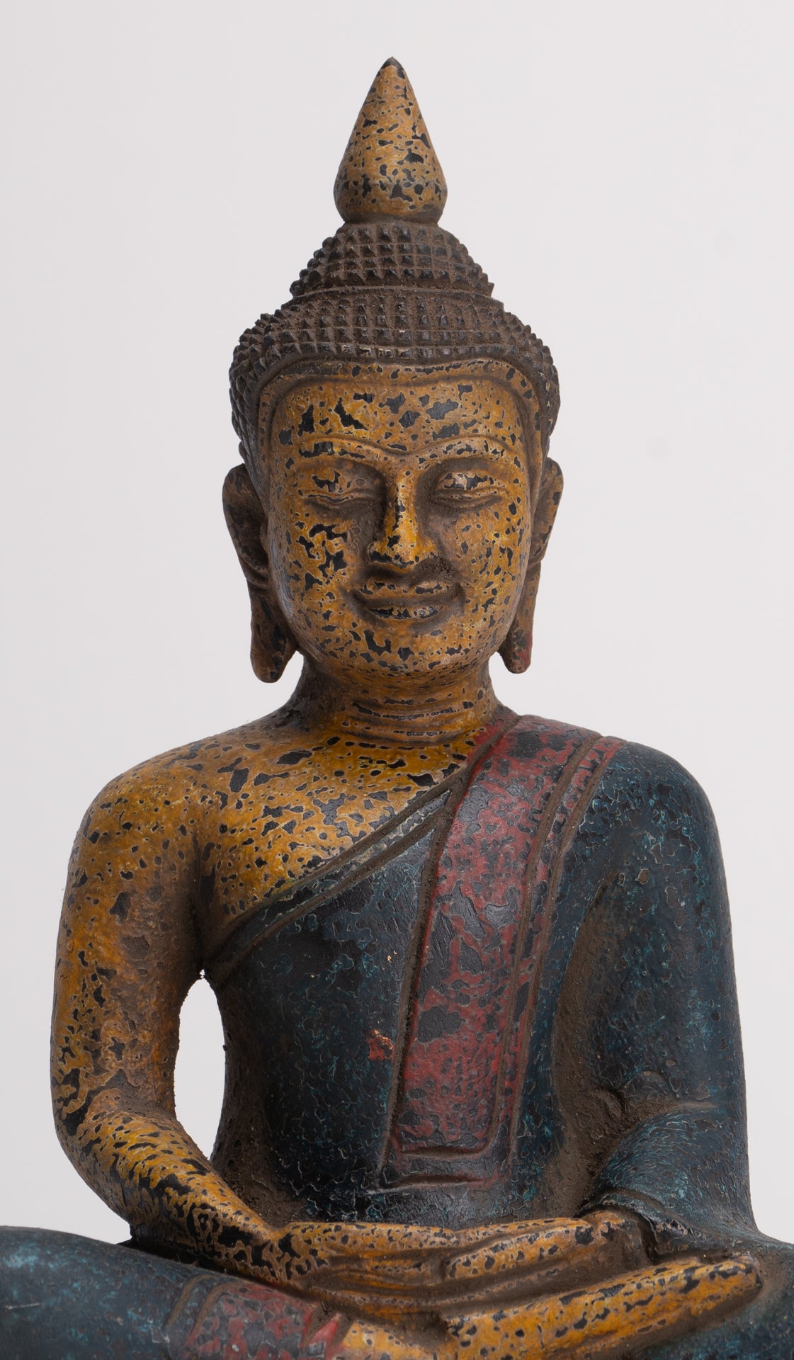 Buddha Sculpture - Antique Khmer Style Wood Seated Buddha Statue Dhyana Meditation Mudra - 20cm/8"