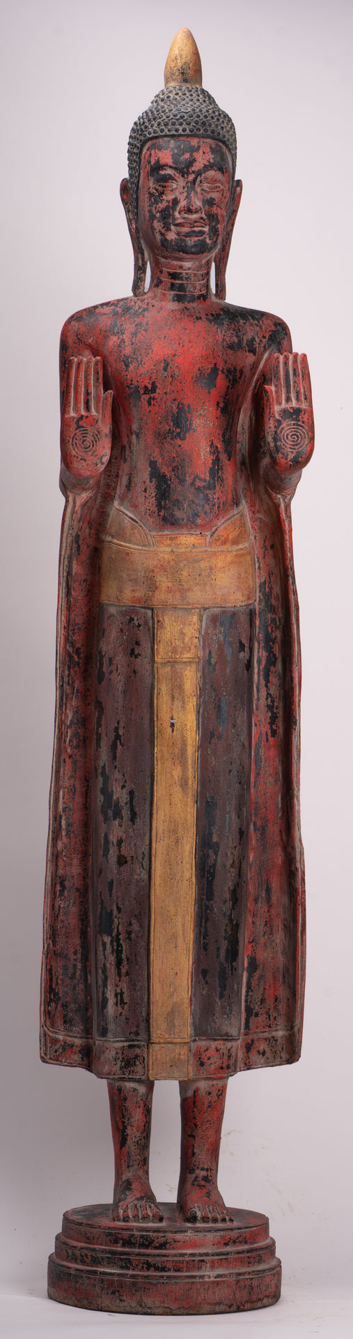 Large Buddha Statue - Antique Khmer Style Wood Standing Protection Monday Buddha Statue - 164cm/66"
