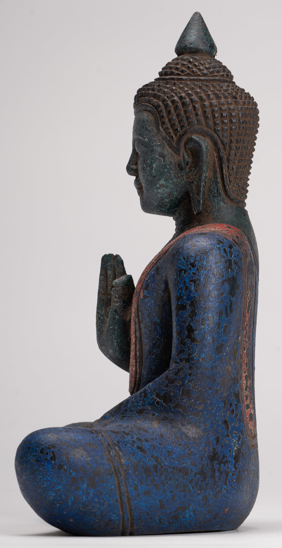 Buddha Statue - Antique Khmer Style Cambodia Seated Wood Buddha Statue Teaching Mudra - 27cm/11"