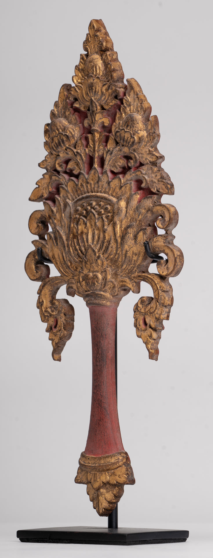 Antique Thai Style Wood Devotional Buddha Fan - 26cm/10"