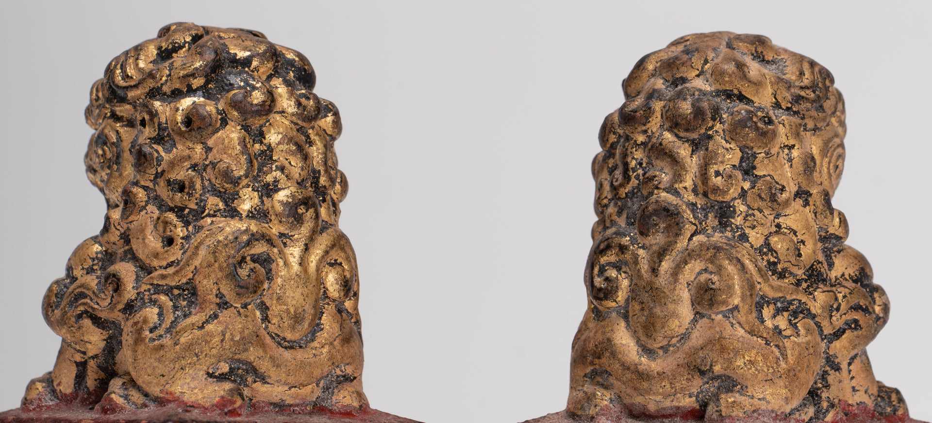 Antique Chinese Style Wood Temple Guardian Lions Shishi Lions Foo Dogs Imperial Lions (Pair) - 8cm/3"