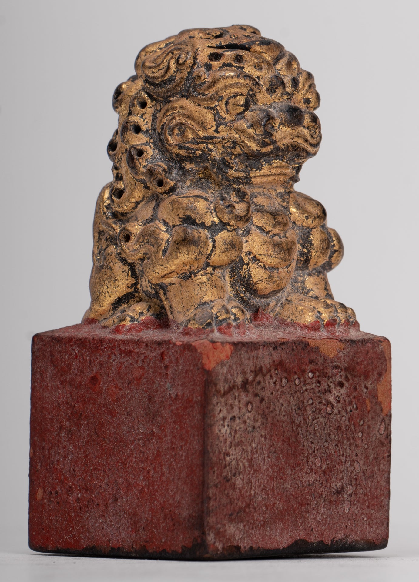 Antique Chinese Style Wood Temple Guardian Lions Shishi Lions Foo Dogs Imperial Lions (Pair) - 8cm/3"