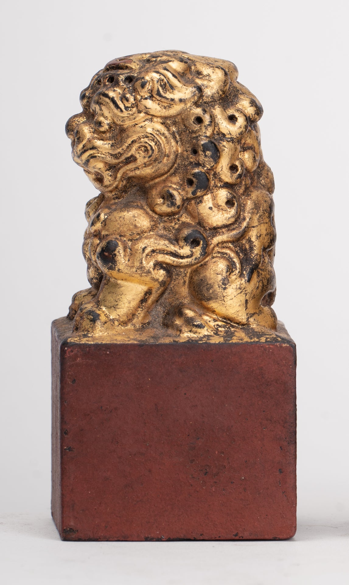 Antique Chinese Style Wood Temple Guardian Lions Shishi Lions Foo Dogs Imperial Lions (Pair) - 9.5cm/4"