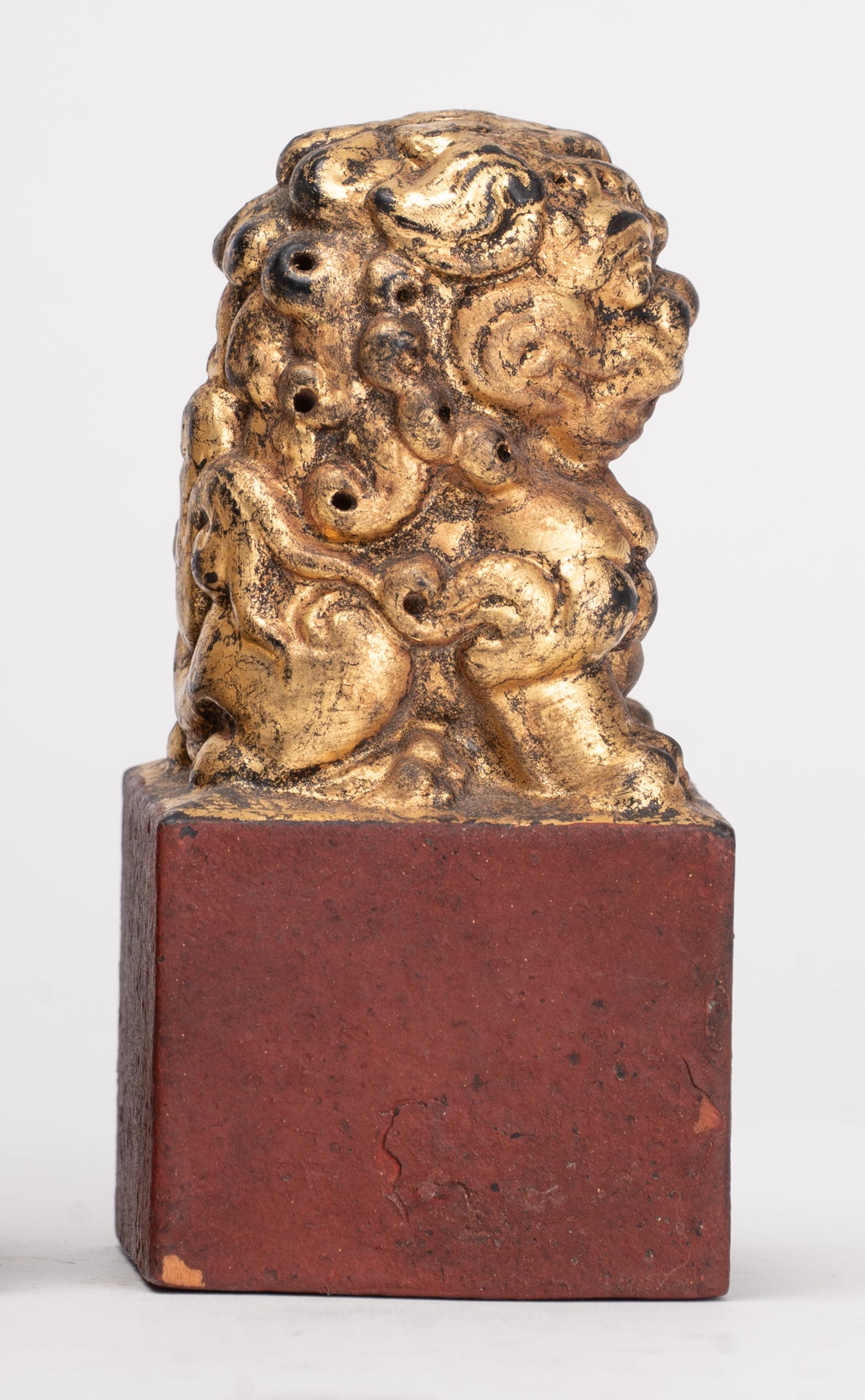 Antique Chinese Style Wood Temple Guardian Lions Shishi Lions Foo Dogs Imperial Lions (Pair) - 9.5cm/4"