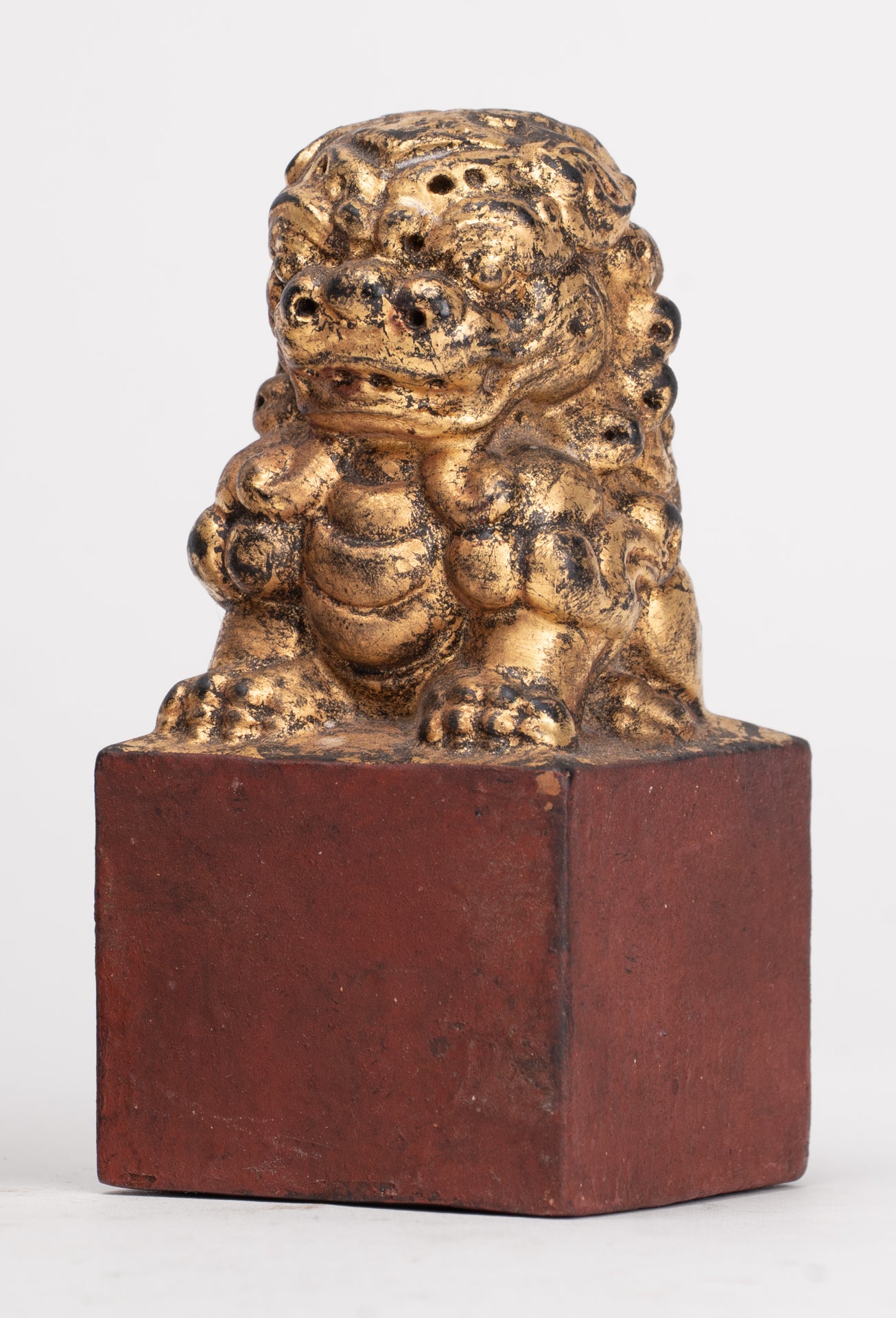Antique Chinese Style Wood Temple Guardian Lions Shishi Lions Foo Dogs Imperial Lions (Pair) - 9.5cm/4"