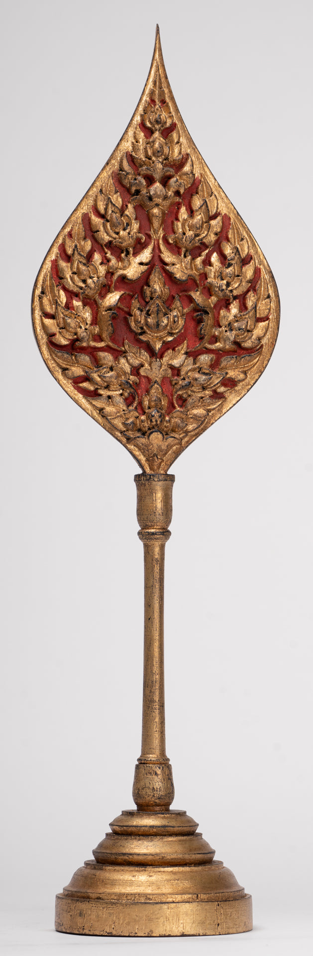 Antique Thai Style Wood Devotional Buddha Fan - 36cm/14"
