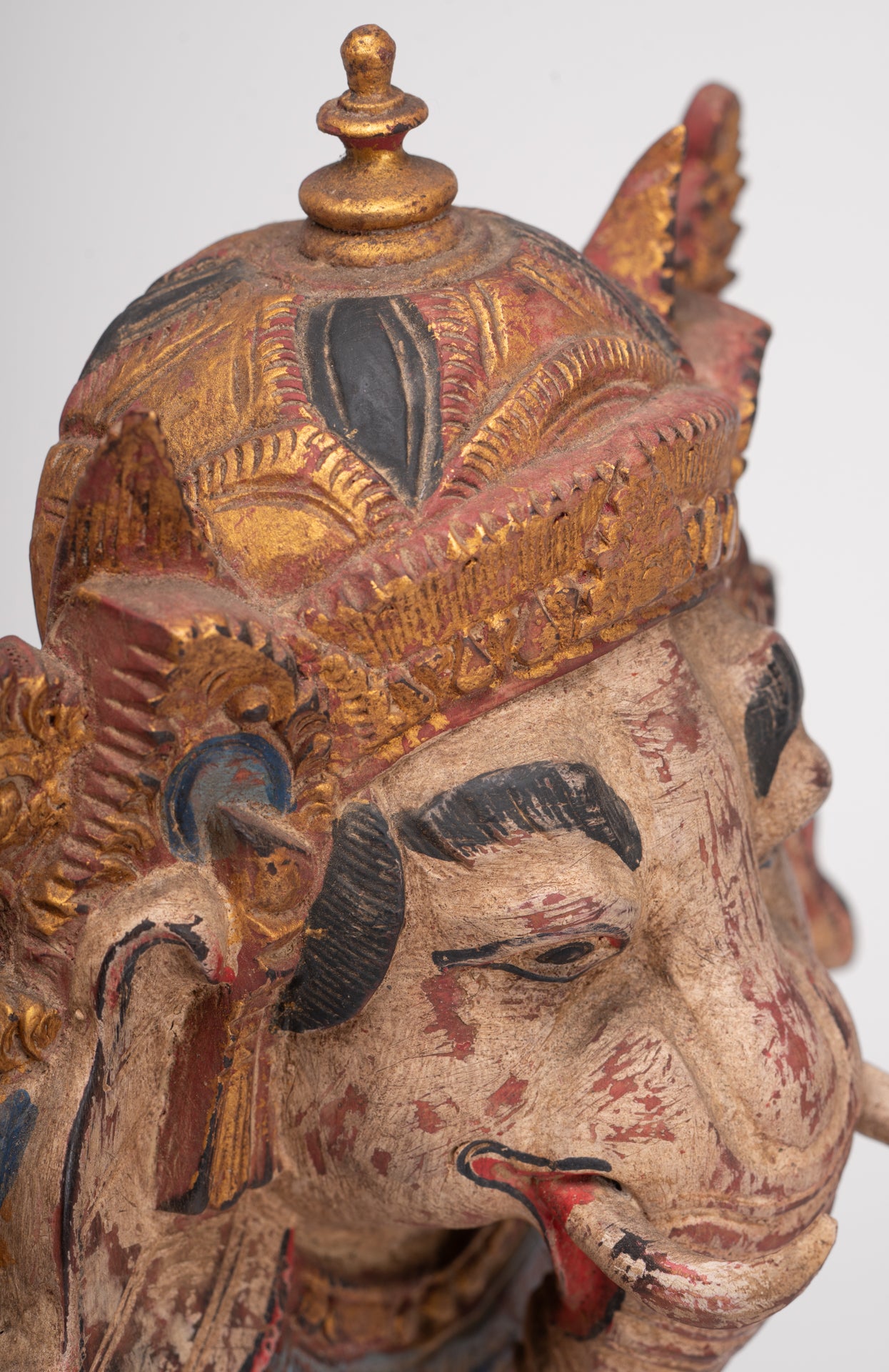 Ganesha Statue - Antique Javanese Style Wood Mounted Majapahit Ganesha Statue - 35.5cm/14"