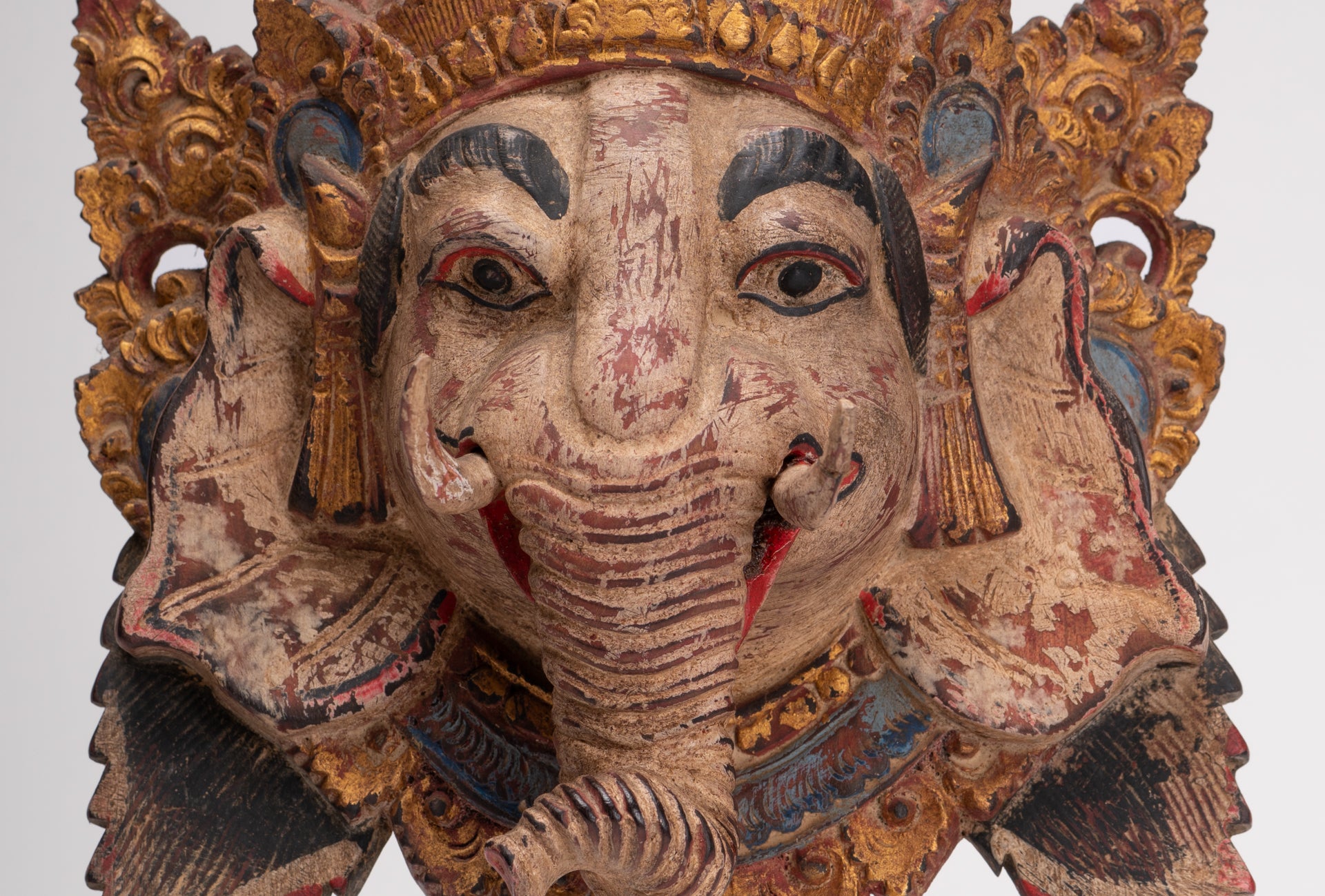 Ganesha Statue - Antique Javanese Style Wood Mounted Majapahit Ganesha Statue - 35.5cm/14"