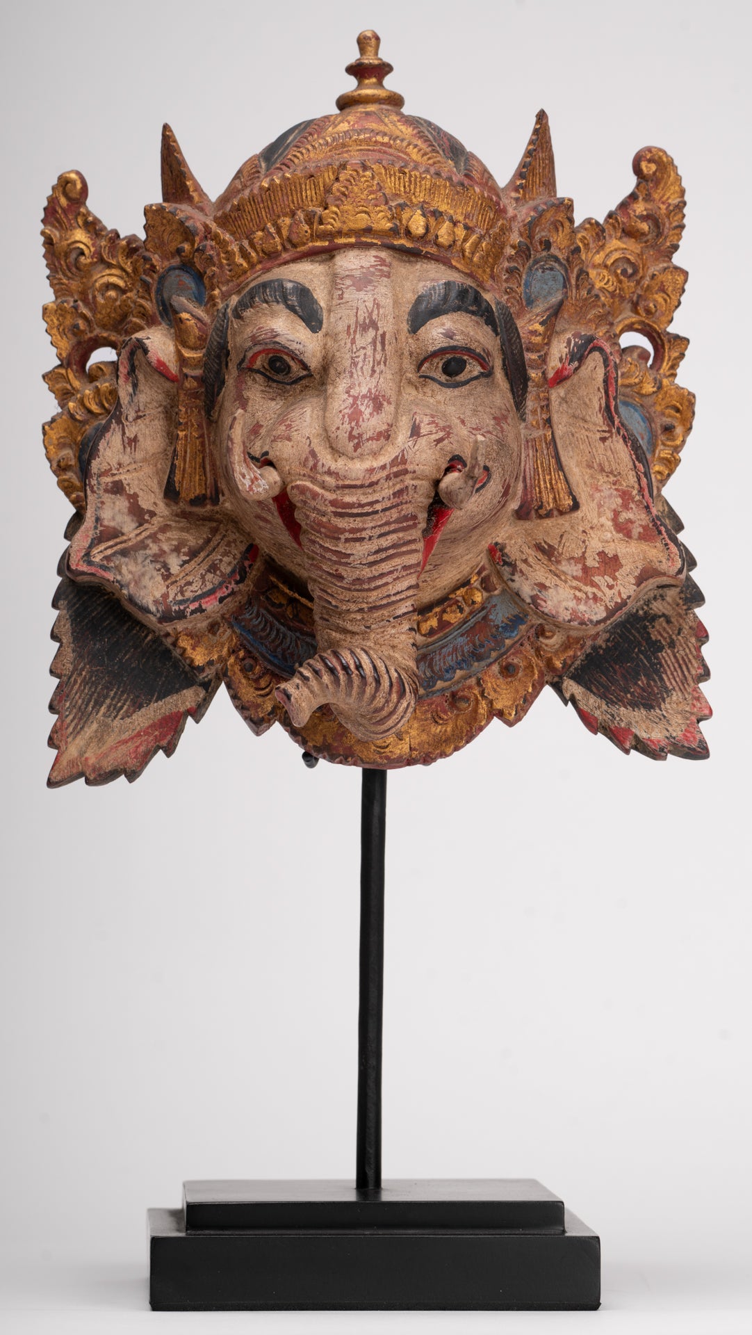 Ganesha Statue - Antique Javanese Style Wood Mounted Majapahit Ganesha Statue - 35.5cm/14"
