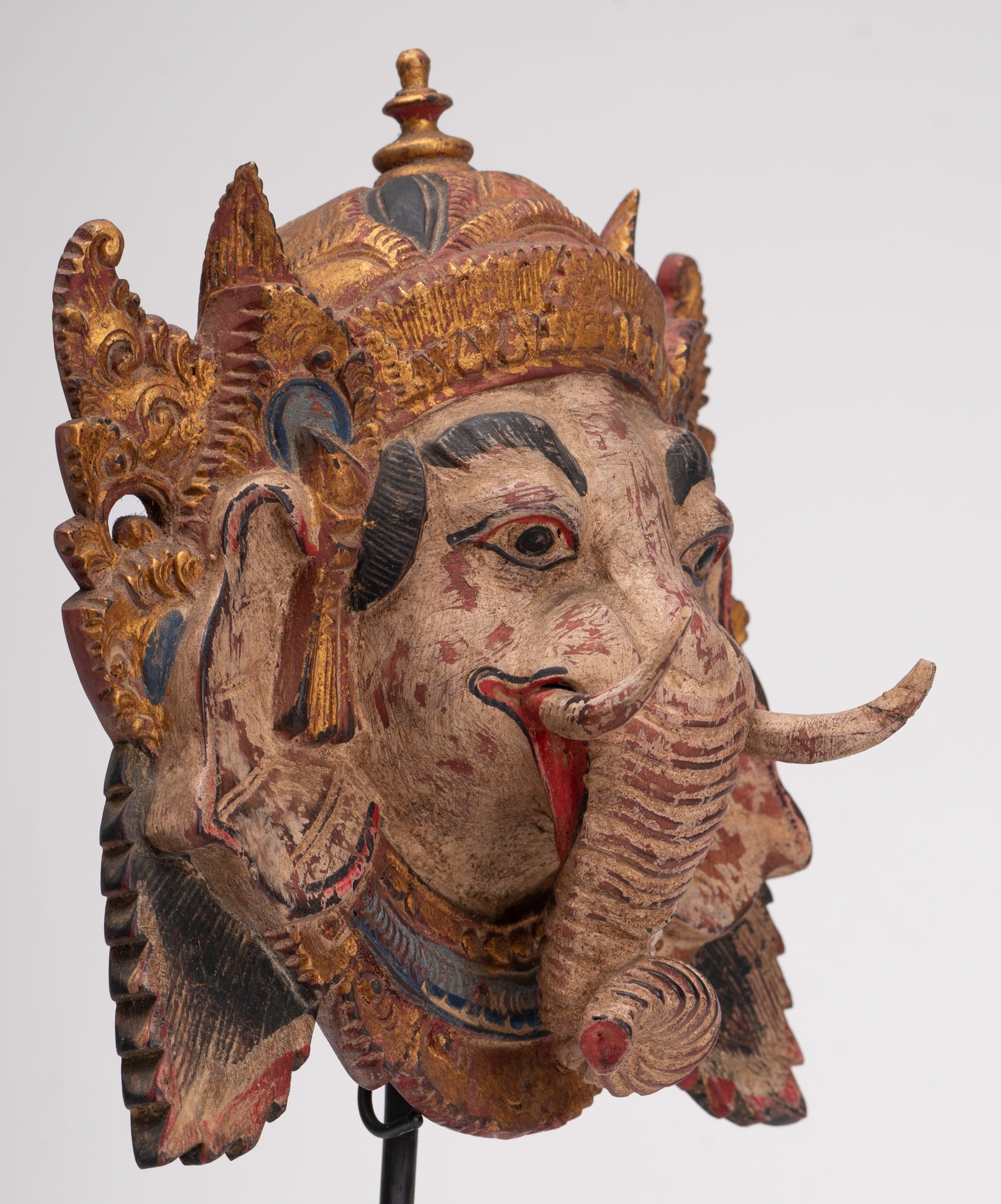 Ganesha Statue - Antique Javanese Style Wood Mounted Majapahit Ganesha Statue - 35.5cm/14"
