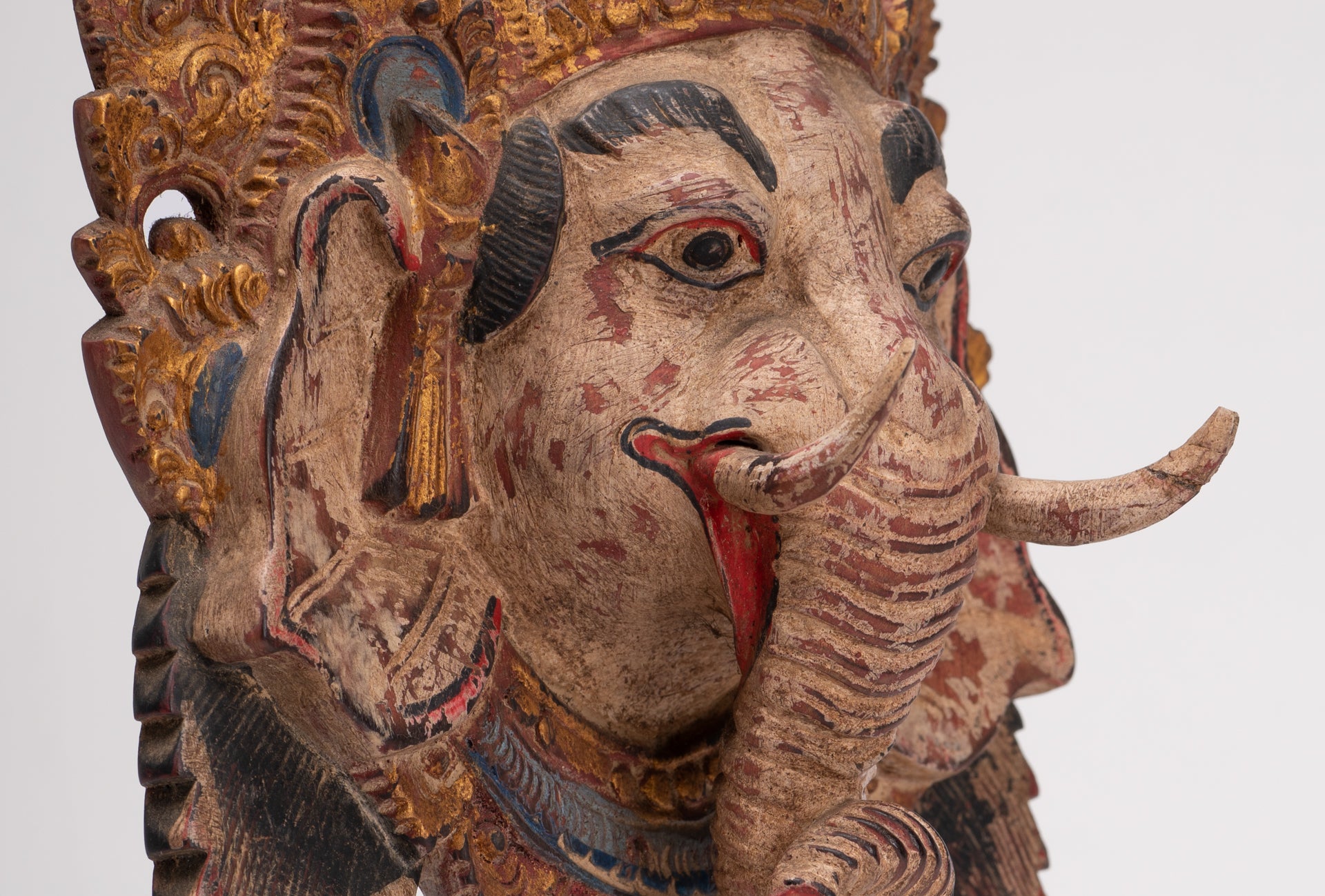 Ganesha Statue - Antique Javanese Style Wood Mounted Majapahit Ganesha Statue - 35.5cm/14"