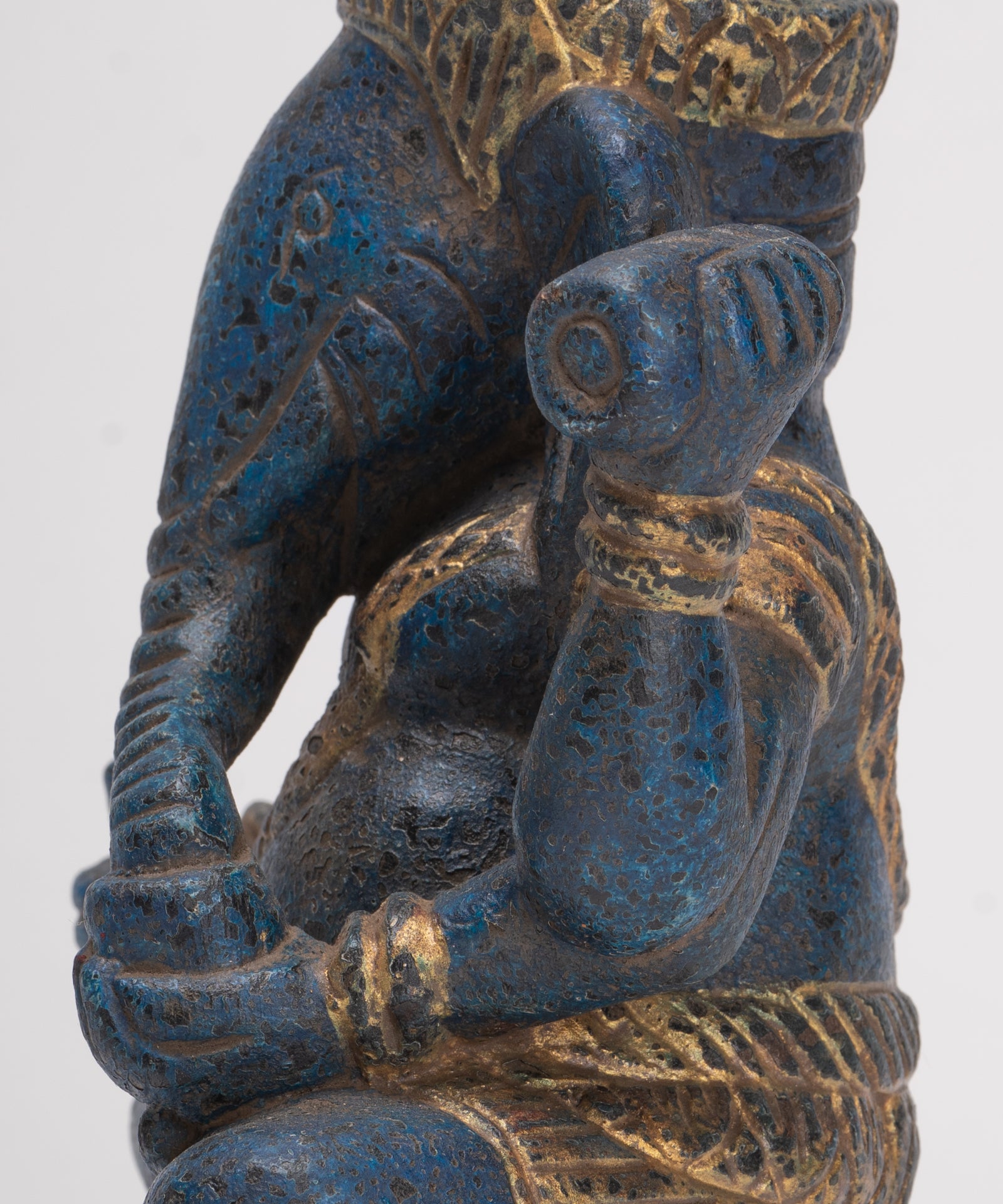 Ganesh Statue - Antique Khmer Style Seated Wood Ganesha Statue - 22cm/9"