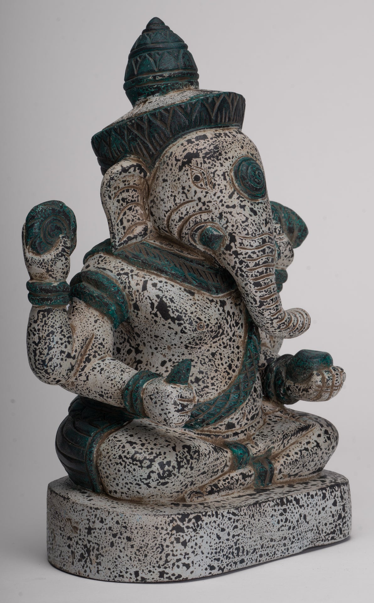 Ganesh Statue - Antique Khmer Style Seated Wood Ganesha Statue - 34cm/14"