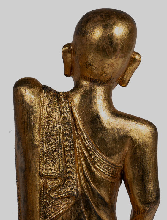 Statue di discepolo antico - Statue Buddha in ginocchio in ginocchio in legno Burmese Antique (coppia) - 50 cm/20 "