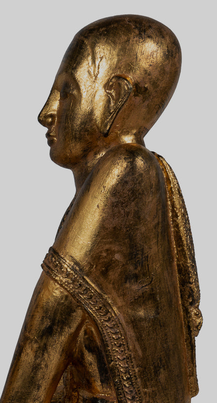 Statue di discepolo antico - Statue Buddha in ginocchio in ginocchio in legno Burmese Antique (coppia) - 50 cm/20 "