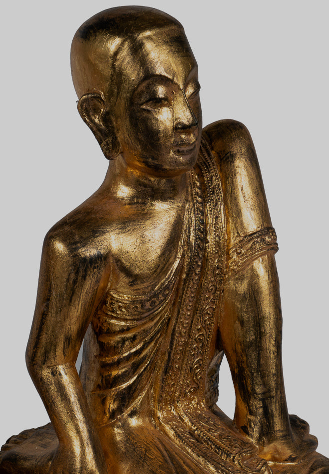 Statue di discepolo antico - Statue Buddha in ginocchio in ginocchio in legno Burmese Antique (coppia) - 50 cm/20 "