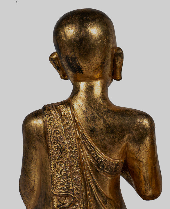 Statue di discepolo antico - Statue Buddha in ginocchio in ginocchio in legno Burmese Antique (coppia) - 50 cm/20 "
