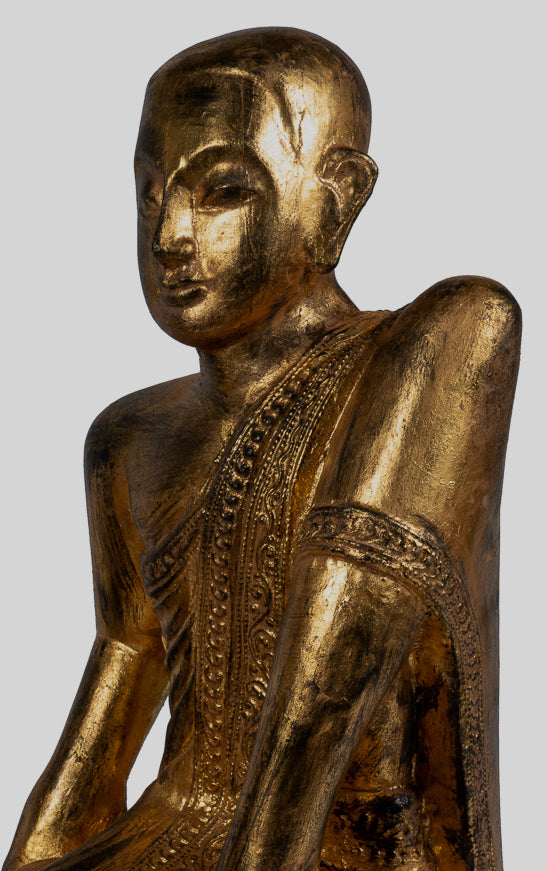 Statue di discepolo antico - Statue Buddha in ginocchio in ginocchio in legno Burmese Antique (coppia) - 50 cm/20 "