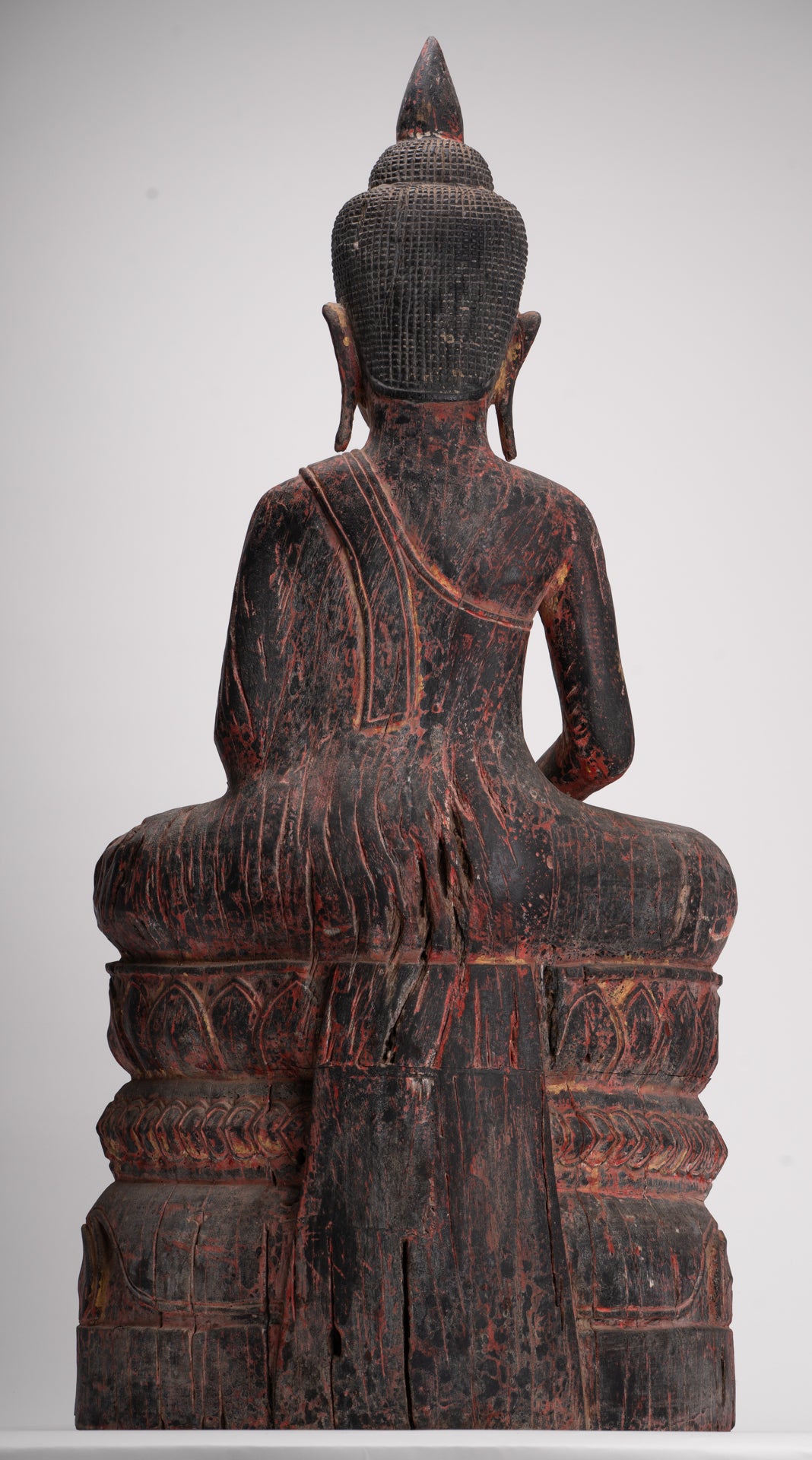 Buddha Statue - Antique Khmer Style SE Asia Seated Wood Meditation Buddha Statue - 85cm/34"