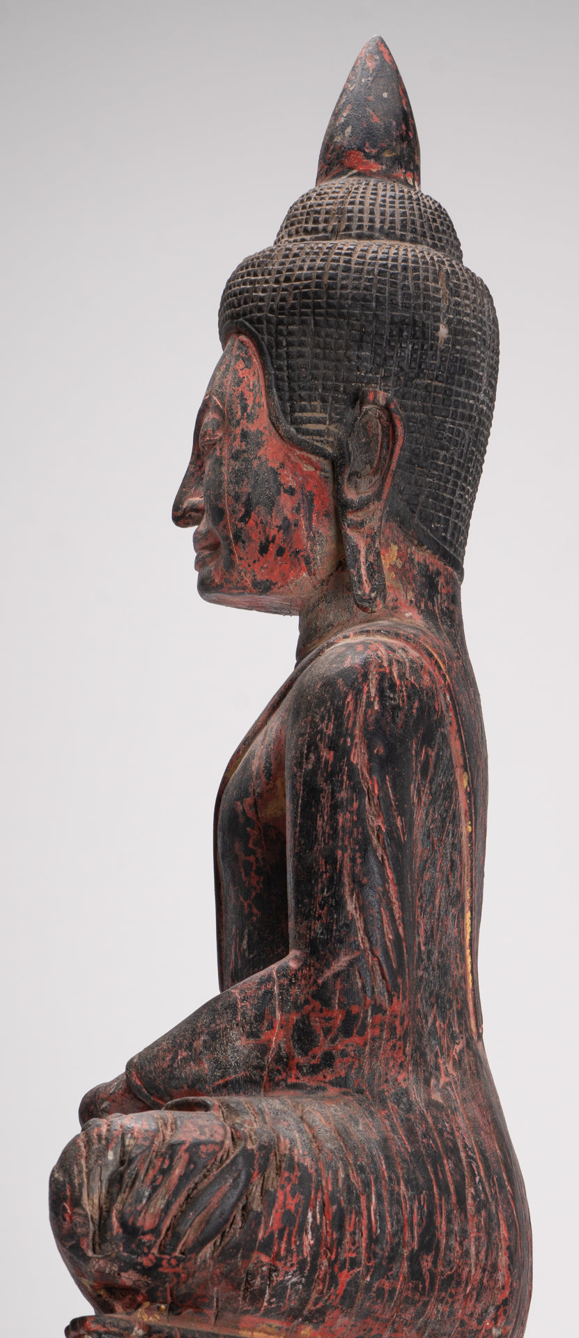 Buddha Statue - Antique Khmer Style SE Asia Seated Wood Meditation Buddha Statue - 85cm/34"