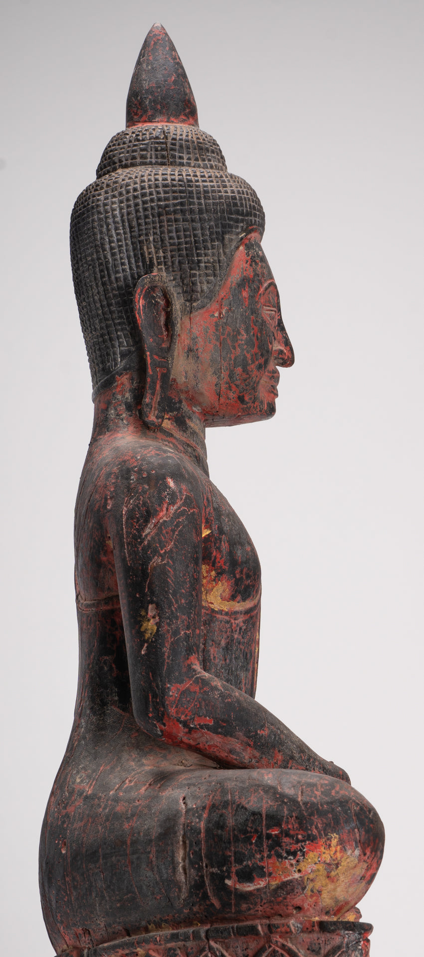 Buddha Statue - Antique Khmer Style SE Asia Seated Wood Meditation Buddha Statue - 85cm/34"