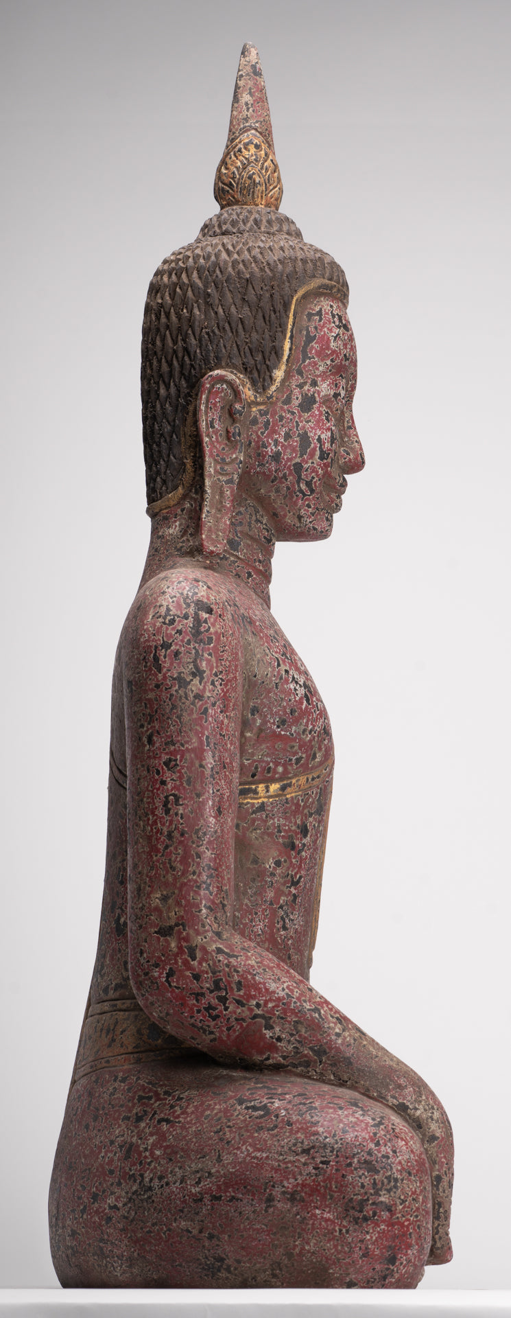 Buddha Statue - Antique Khmer Style SE Asia Seated Wood Enlightenment Buddha Statue - 81cm/32"